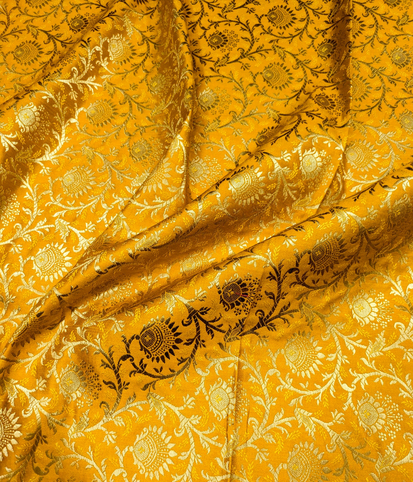Indian Brocade fabric Jacquard damask fabric Mustard Gold fabric Wedding bridal fabric Luxury dress fabric Upholstery fabric by the yard NFAF565