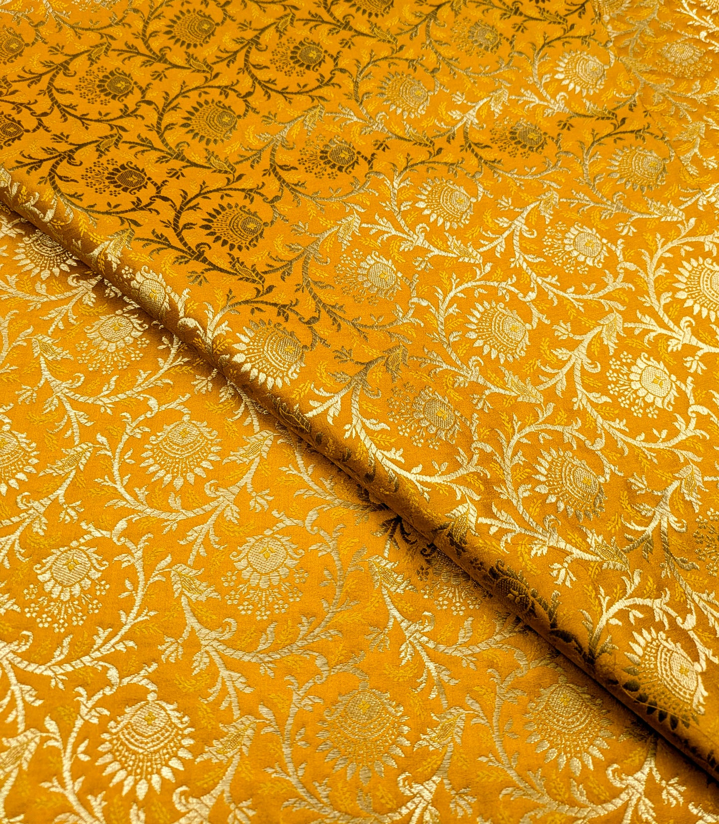 Indian Brocade fabric Jacquard damask fabric Mustard Gold fabric Wedding bridal fabric Luxury dress fabric Upholstery fabric by the yard NFAF565