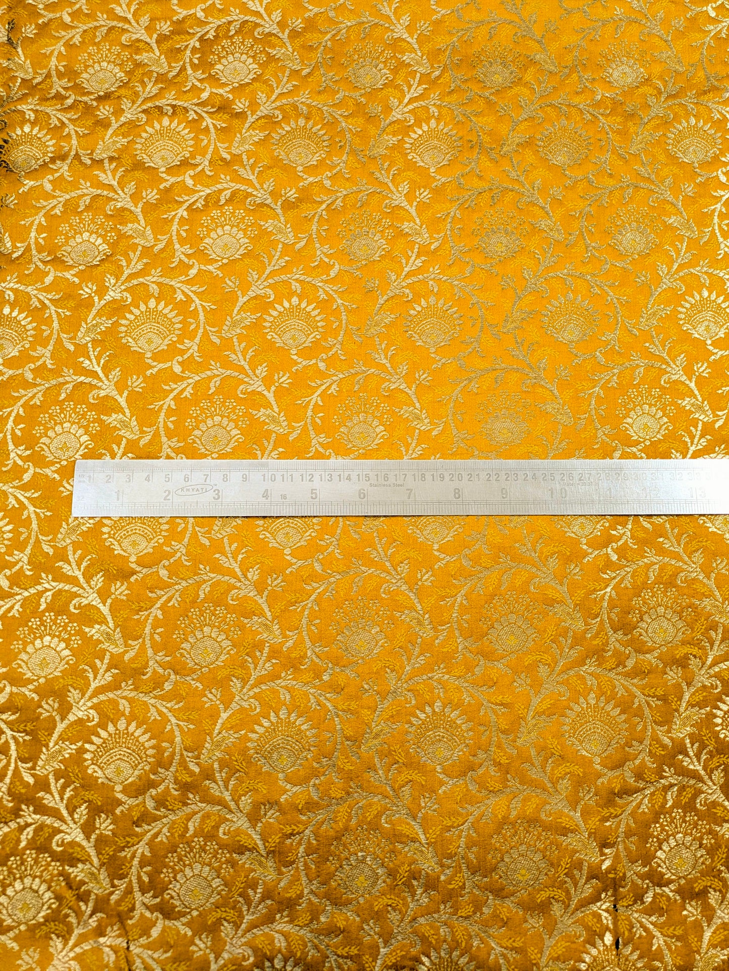 Indian Brocade fabric Jacquard damask fabric Mustard Gold fabric Wedding bridal fabric Luxury dress fabric Upholstery fabric by the yard NFAF565