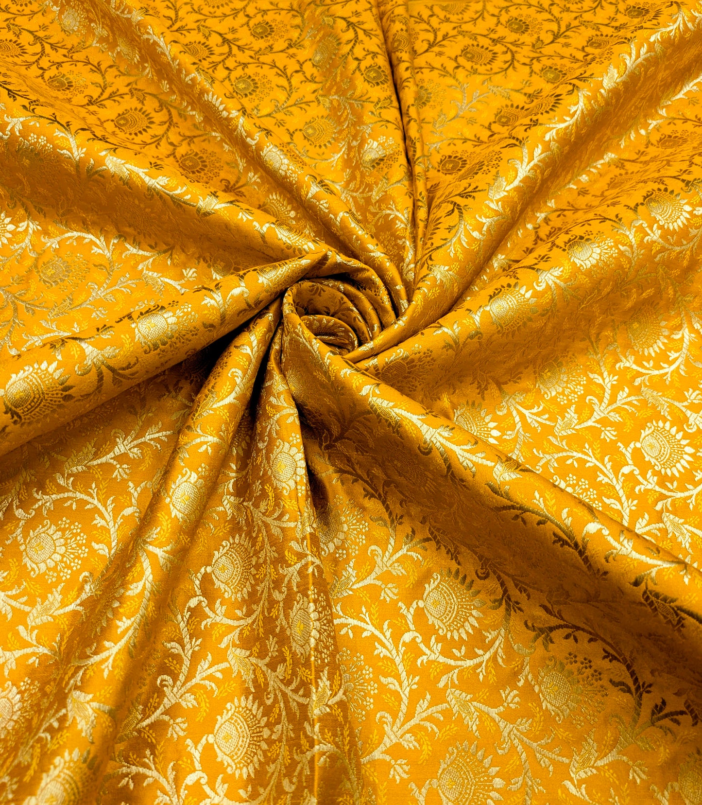 Indian Brocade fabric Jacquard damask fabric Mustard Gold fabric Wedding bridal fabric Luxury dress fabric Upholstery fabric by the yard NFAF565