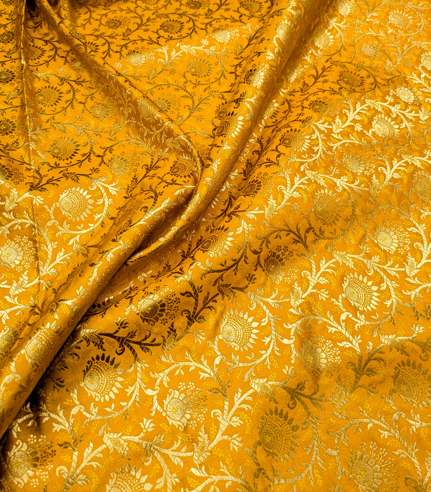 Indian Brocade fabric Jacquard damask fabric Mustard Gold fabric Wedding bridal fabric Luxury dress fabric Upholstery fabric by the yard NFAF565