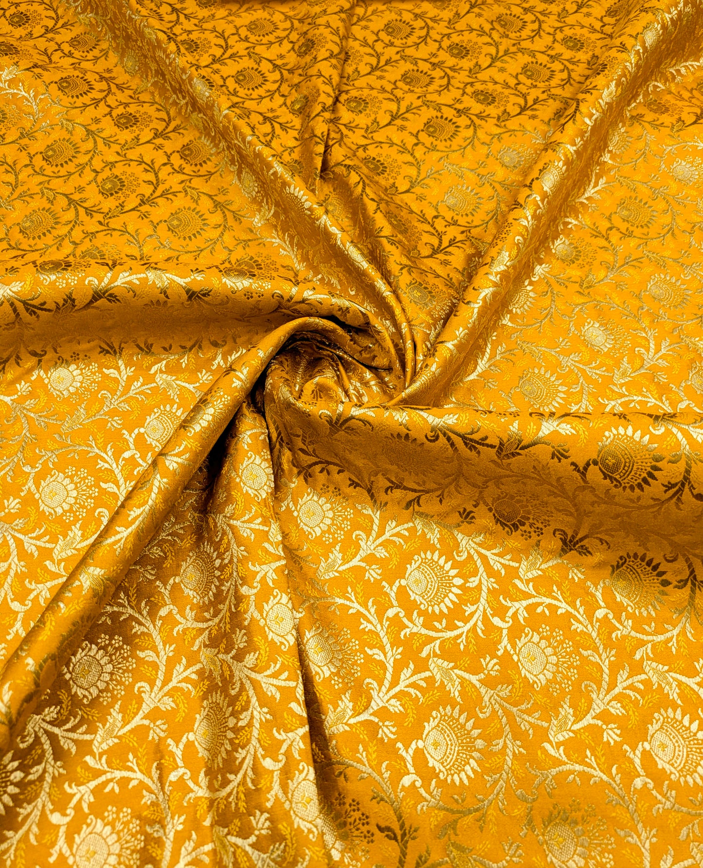 Indian Brocade fabric Jacquard damask fabric Mustard Gold fabric Wedding bridal fabric Luxury dress fabric Upholstery fabric by the yard NFAF565