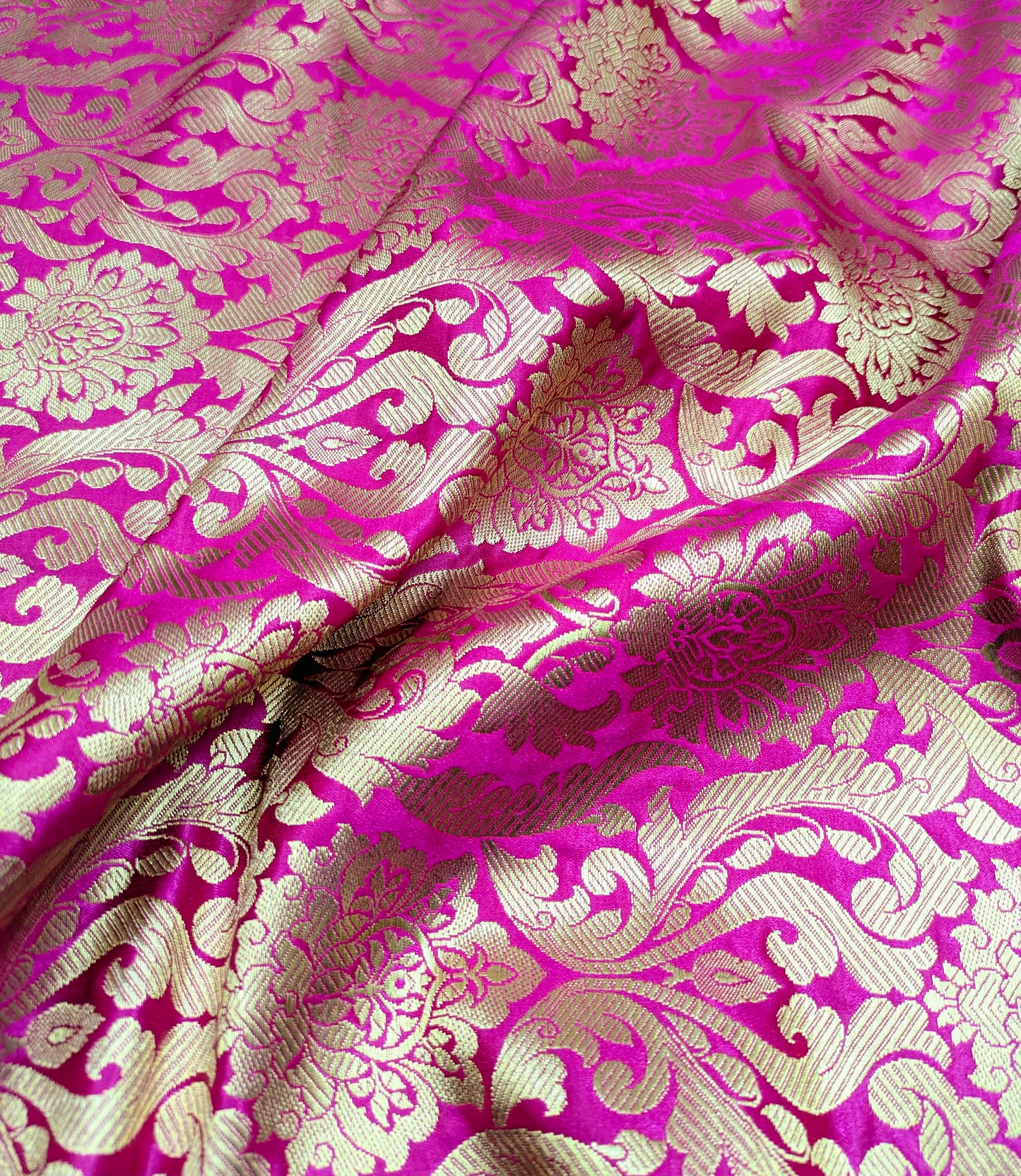 Banarsi brocade fabric, Hot pink gold Jacquard fabric, Floral brocade, Wedding inspiration, Historical fabric, Rayon silk brocade, fabric by the yard/meter - NFAF566