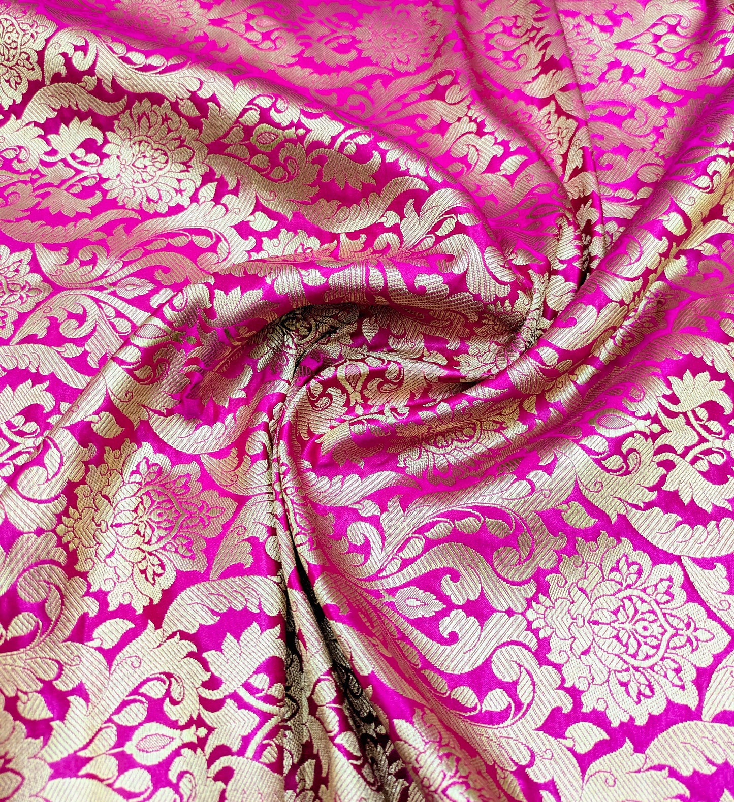 Banarsi brocade fabric, Hot pink gold Jacquard fabric, Floral brocade, Wedding inspiration, Historical fabric, Rayon silk brocade, fabric by the yard/meter - NFAF566