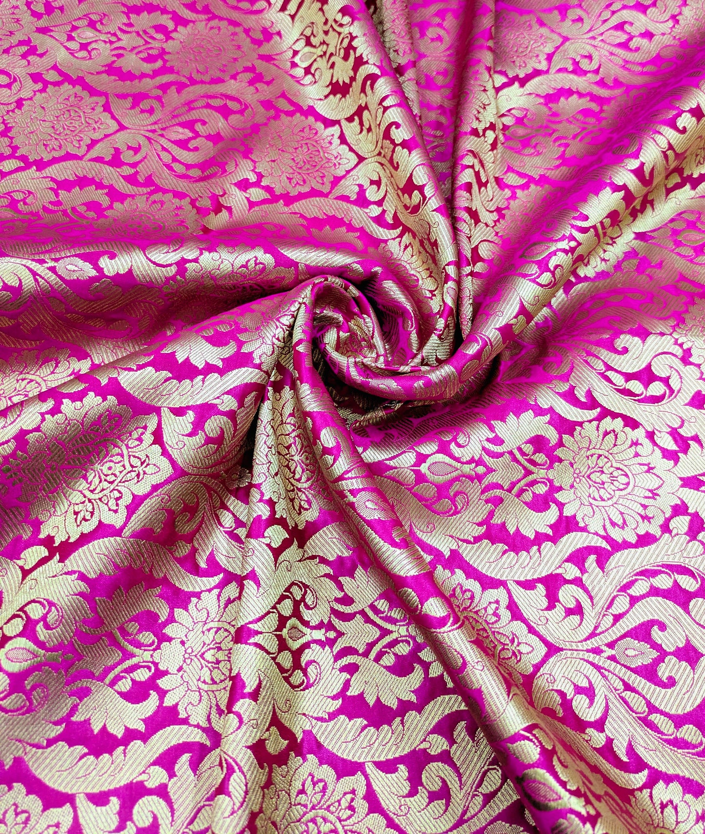 Banarsi brocade fabric, Hot pink gold Jacquard fabric, Floral brocade, Wedding inspiration, Historical fabric, Rayon silk brocade, fabric by the yard/meter - NFAF566