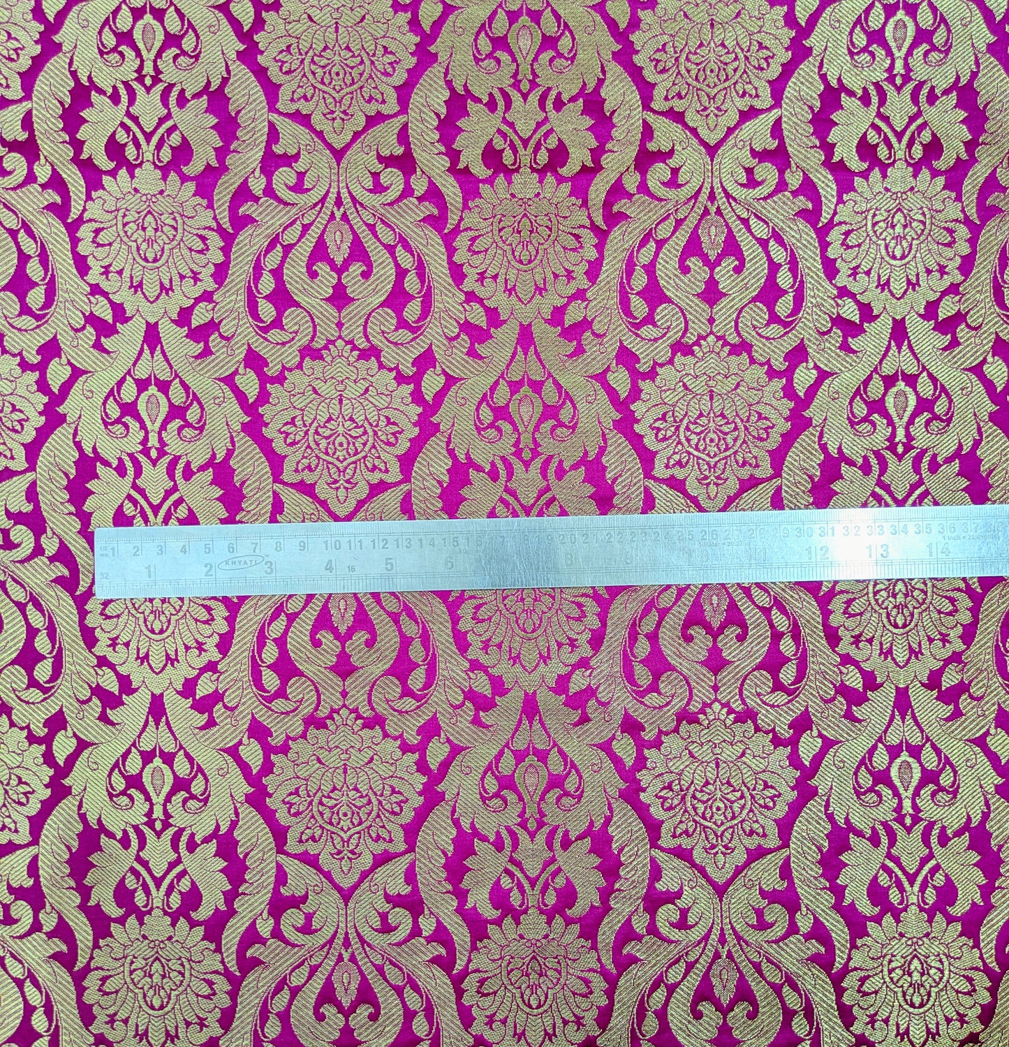 Banarsi brocade fabric, Hot pink gold Jacquard fabric, Floral brocade, Wedding inspiration, Historical fabric, Rayon silk brocade, fabric by the yard/meter - NFAF566