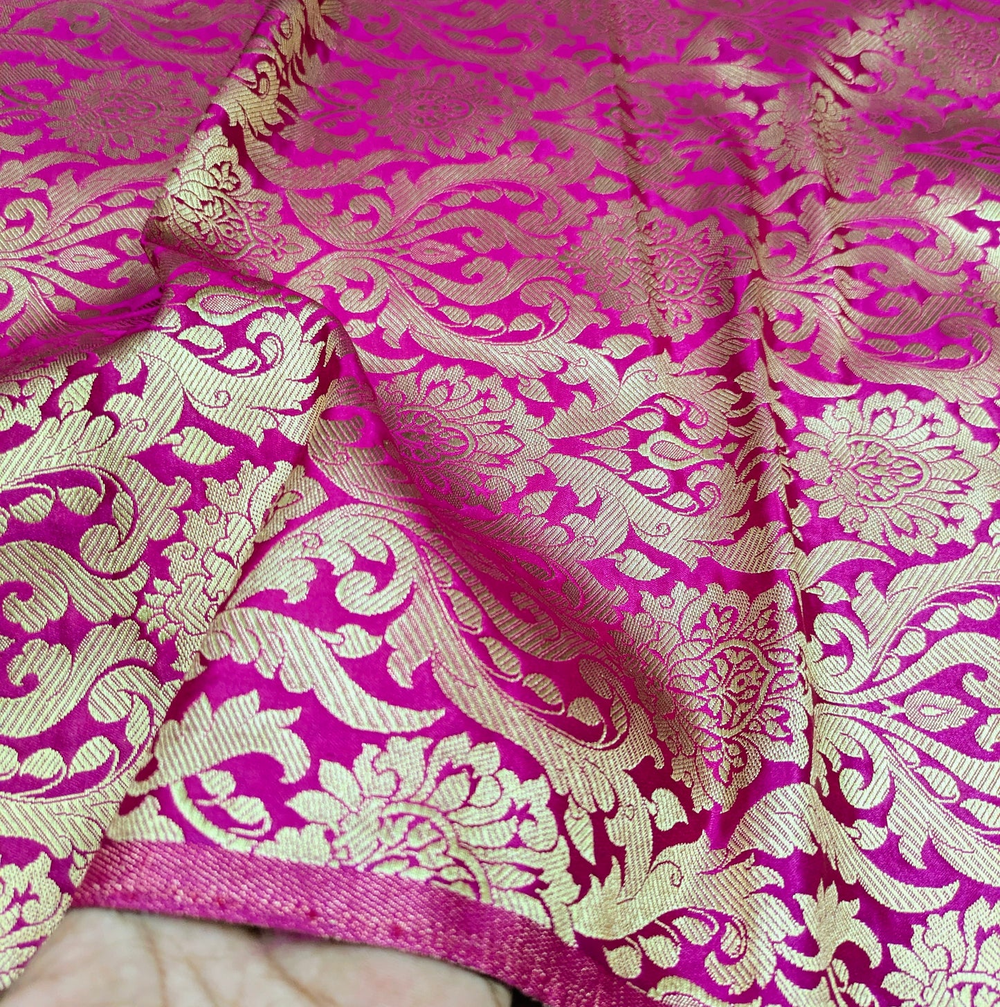 Banarsi brocade fabric, Hot pink gold Jacquard fabric, Floral brocade, Wedding inspiration, Historical fabric, Rayon silk brocade, fabric by the yard/meter - NFAF566