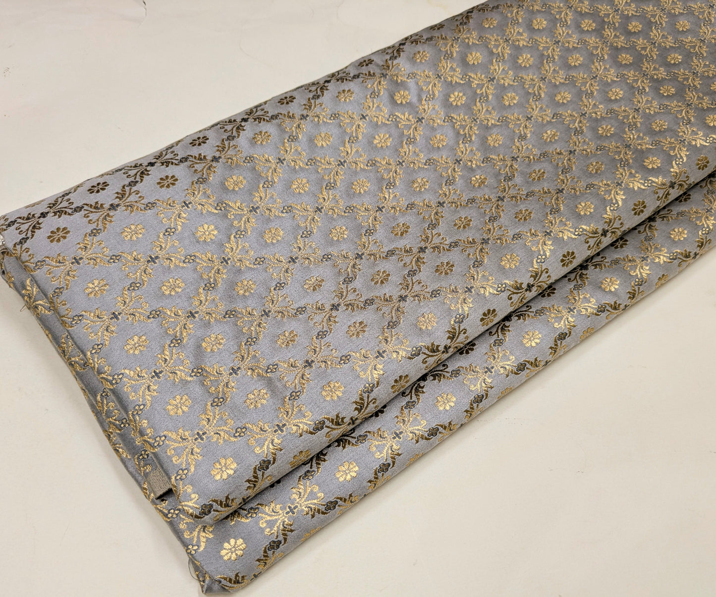 Brocade fabric Gray and gold brocade Jacquard Damask fabric Bridal Dress Fabric Theatre costume Indian Brocade Fabric by the yard - NFAF567