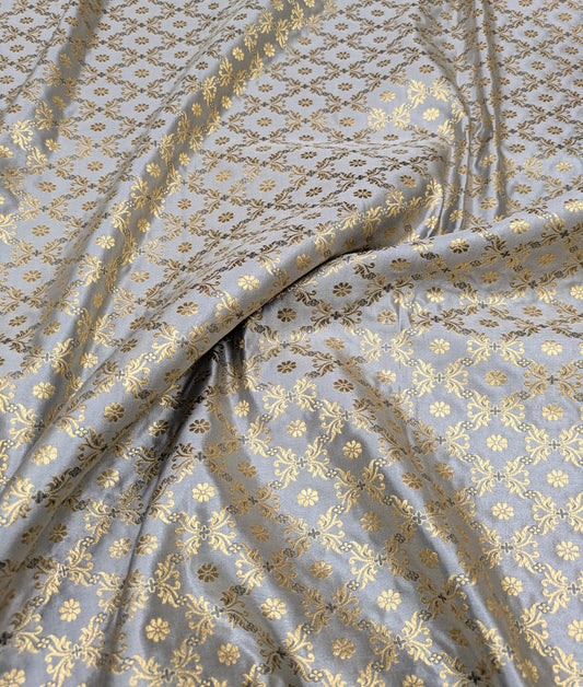 Brocade fabric Gray and gold brocade Jacquard Damask fabric Bridal Dress Fabric Theatre costume Indian Brocade Fabric by the yard - NFAF567