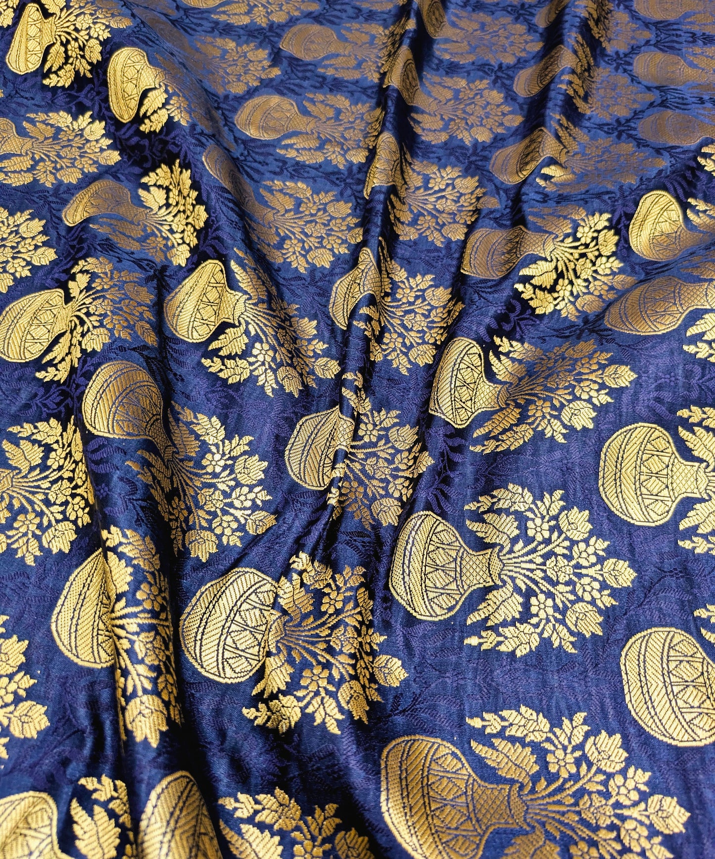 Brocade fabric Navy Blue Gold Jacquard brocade fabric Indian Lehenga Dress fabric Wedding dress Bridal fabric Brocade by the yard - NFAF60