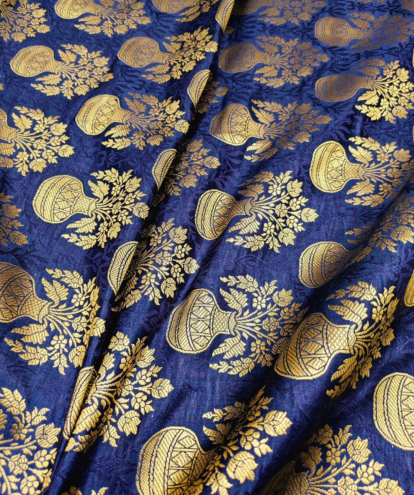 Brocade fabric Navy Blue Gold Jacquard brocade fabric Indian Lehenga Dress fabric Wedding dress Bridal fabric Brocade by the yard - NFAF60