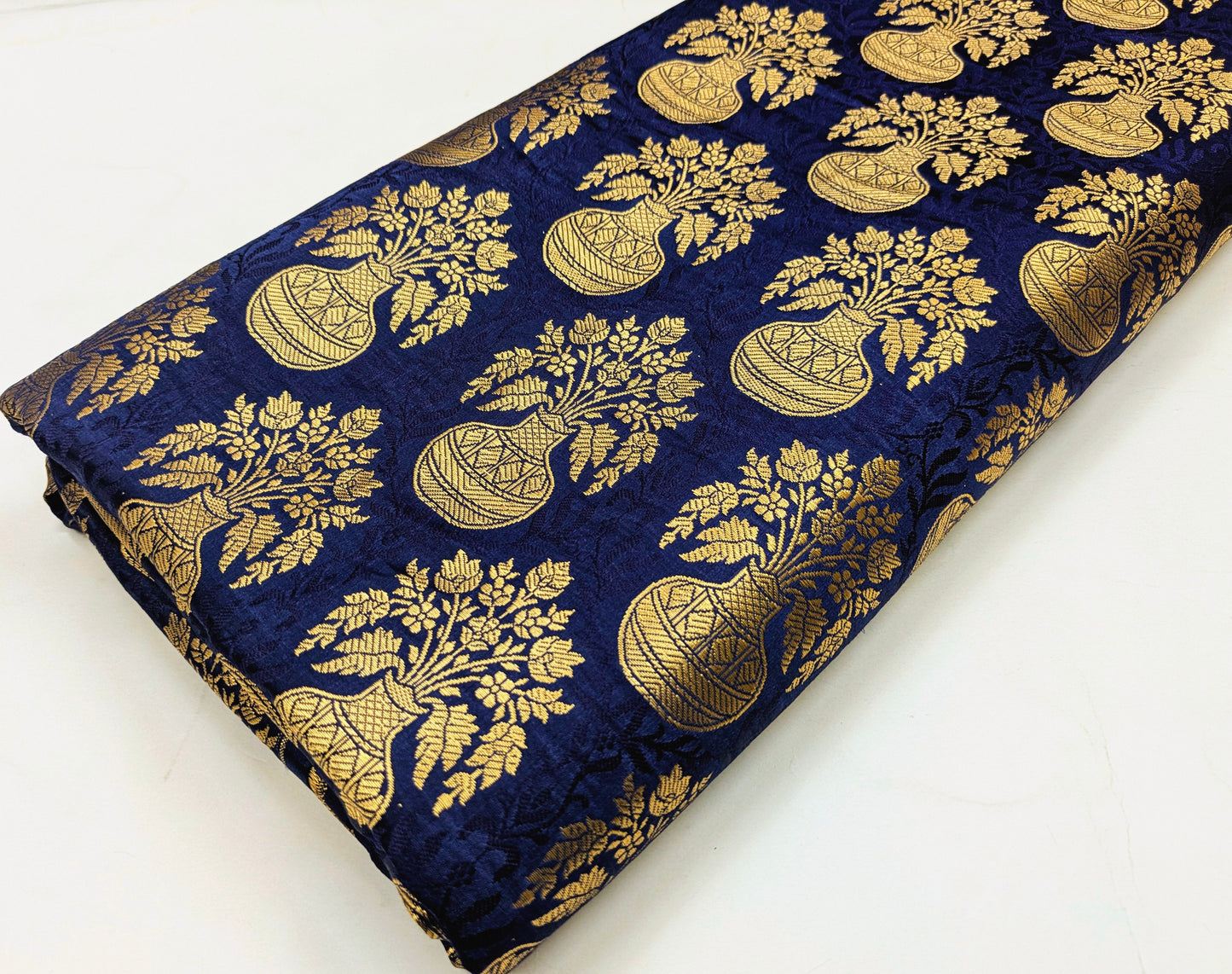Brocade fabric Navy Blue Gold Jacquard brocade fabric Indian Lehenga Dress fabric Wedding dress Bridal fabric Brocade by the yard - NFAF60
