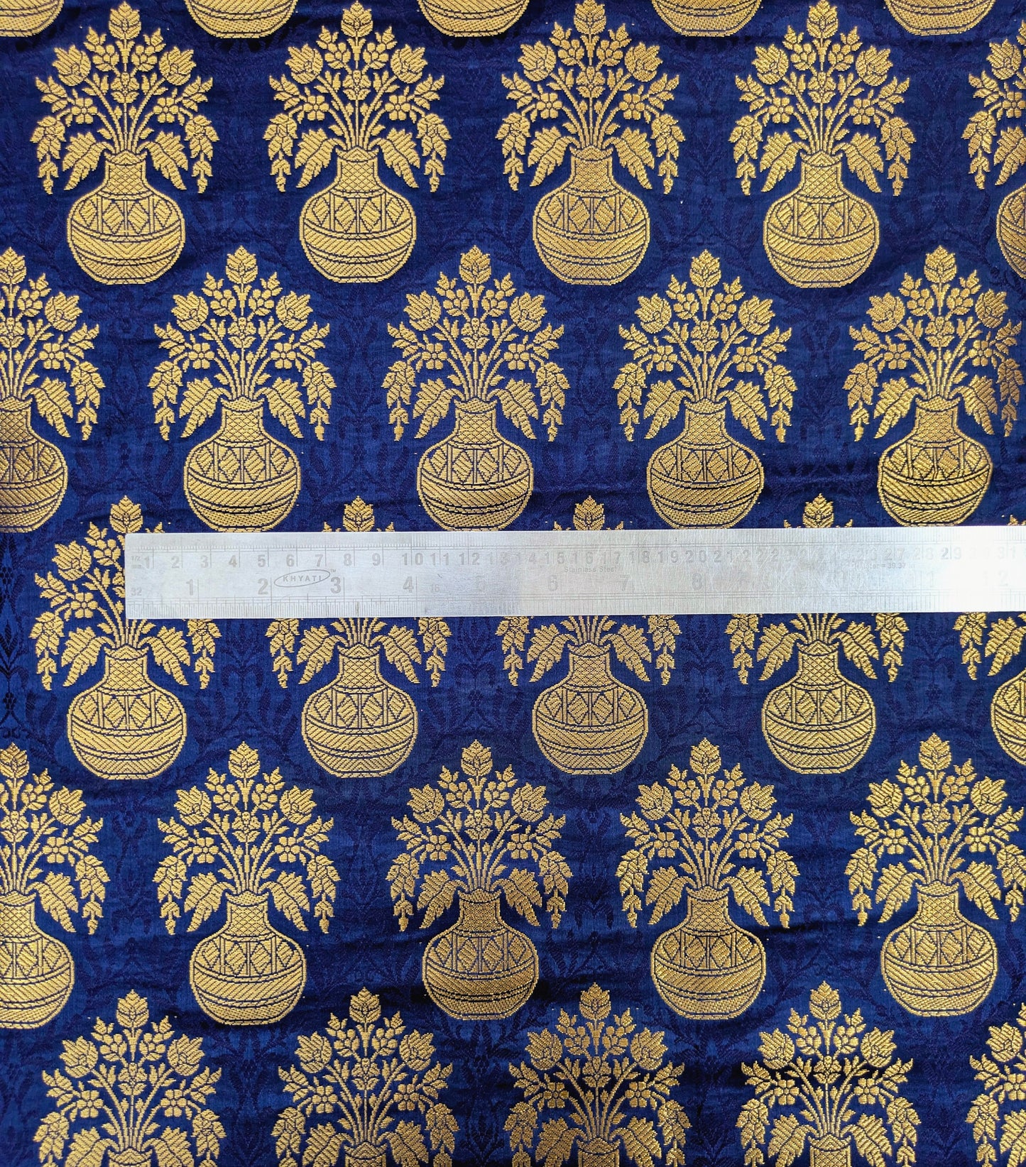 Brocade fabric Navy Blue Gold Jacquard brocade fabric Indian Lehenga Dress fabric Wedding dress Bridal fabric Brocade by the yard - NFAF60