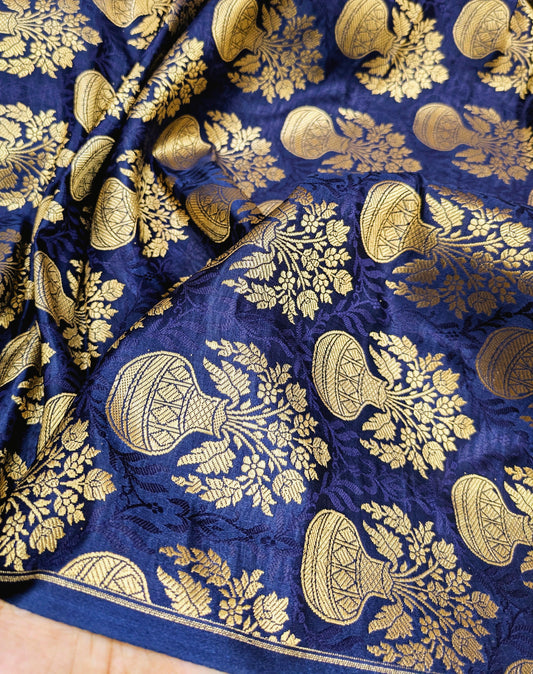 Brocade fabric Navy Blue Gold Jacquard brocade fabric Indian Lehenga Dress fabric Wedding dress Bridal fabric Brocade by the yard - NFAF60