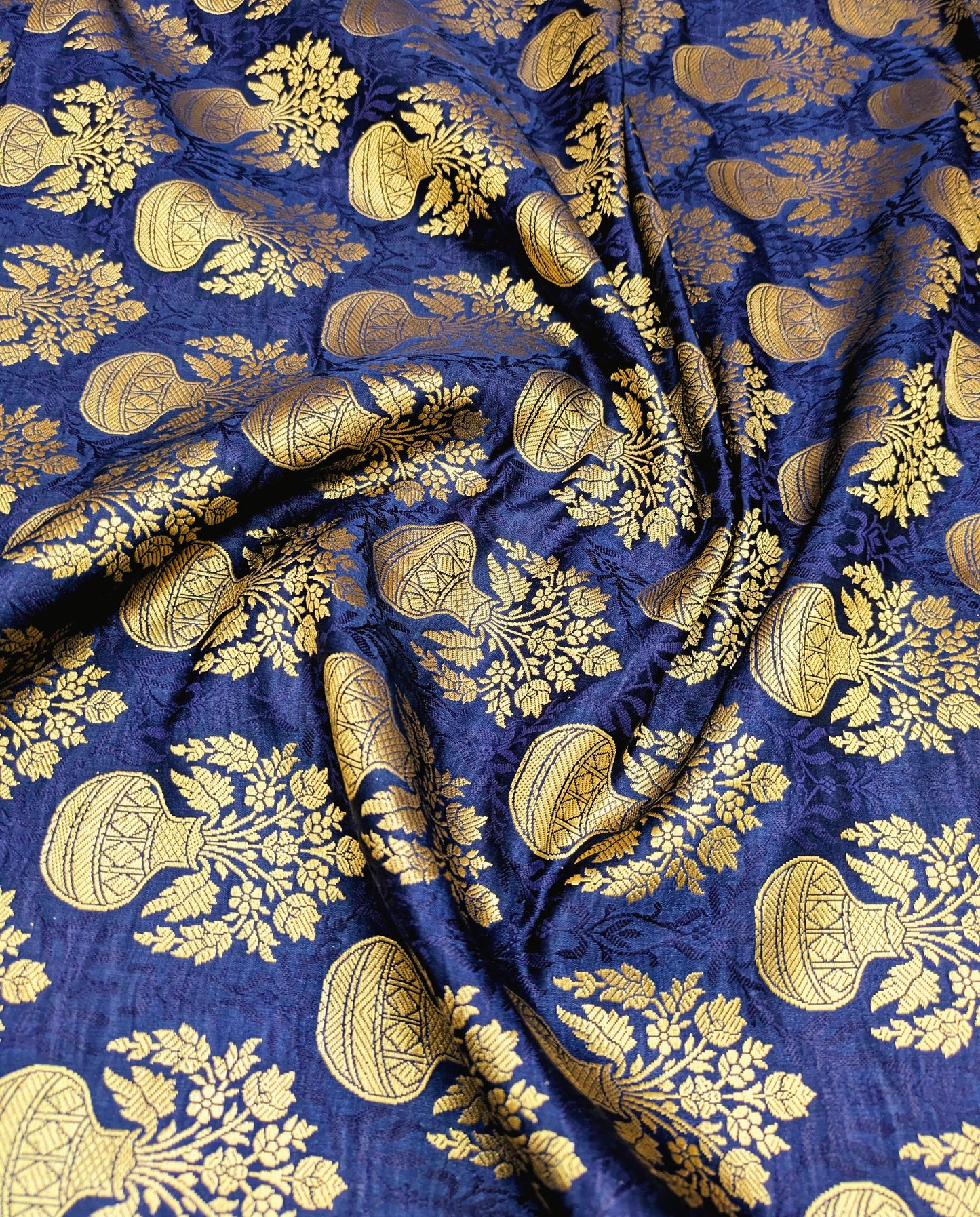 Brocade fabric Navy Blue Gold Jacquard brocade fabric Indian Lehenga Dress fabric Wedding dress Bridal fabric Brocade by the yard - NFAF60