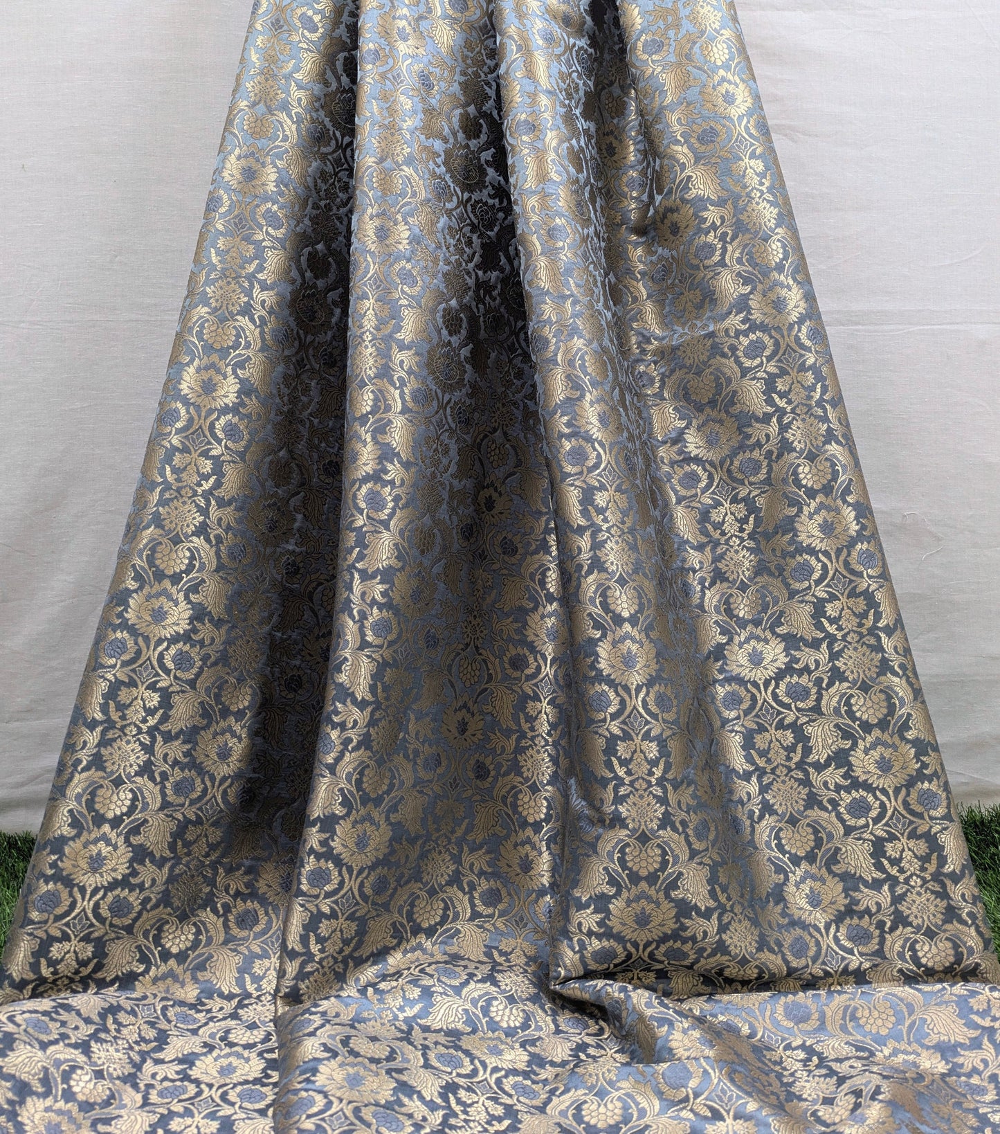Gray Gold Brocade fabric Jacquard Damask Fabric Wedding Bridal Dress fabric Upholstery High Quality Brocade Fabric by the Yard