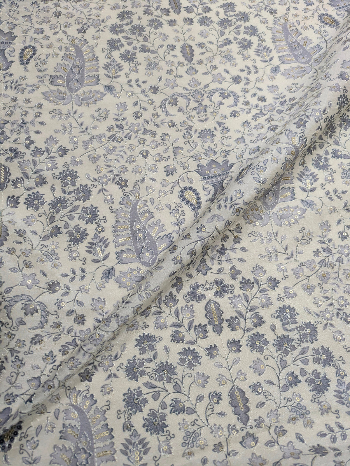 Gray off-White Embroidered fabric Silver Embroidery Printed Fabric Dupioni Silk Wedding Dress Fabric Gown Fabric by the yard - NFAF645