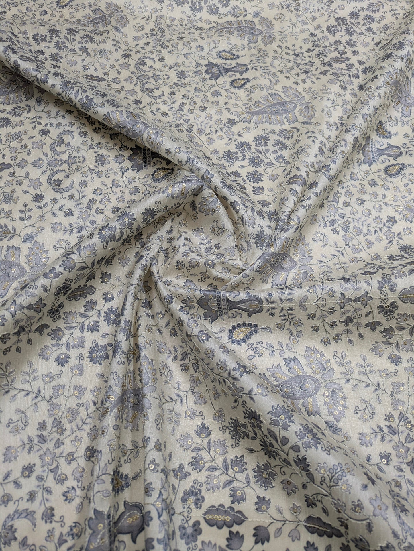 Gray off-White Embroidered fabric Silver Embroidery Printed Fabric Dupioni Silk Wedding Dress Fabric Gown Fabric by the yard - NFAF645