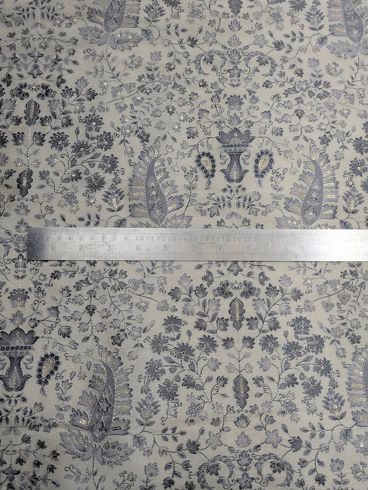 Gray off-White Embroidered fabric Silver Embroidery Printed Fabric Dupioni Silk Wedding Dress Fabric Gown Fabric by the yard - NFAF645