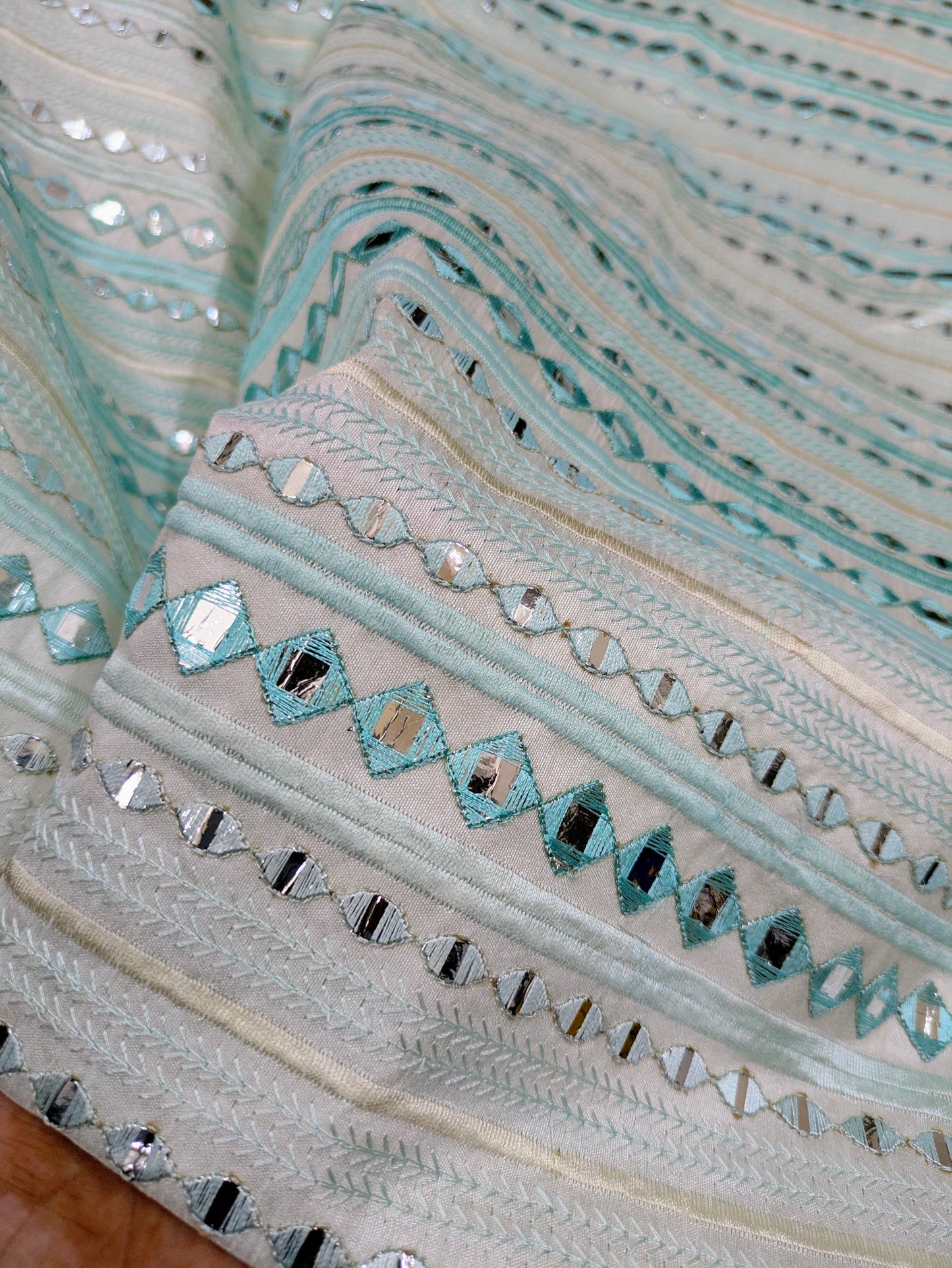 Sea green embroidered fabric, Wedding dress, Fabric store, Luxury fabric, Thread embroidery, Indian fabric, Couture fashion, Royal fabric - NFAF662