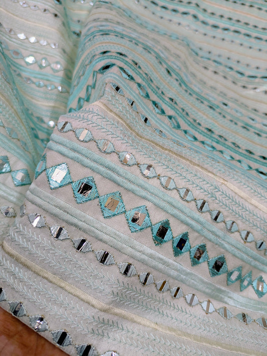 Sea green embroidered fabric, Wedding dress, Fabric store, Luxury fabric, Thread embroidery, Indian fabric, Couture fashion, Royal fabric - NFAF662