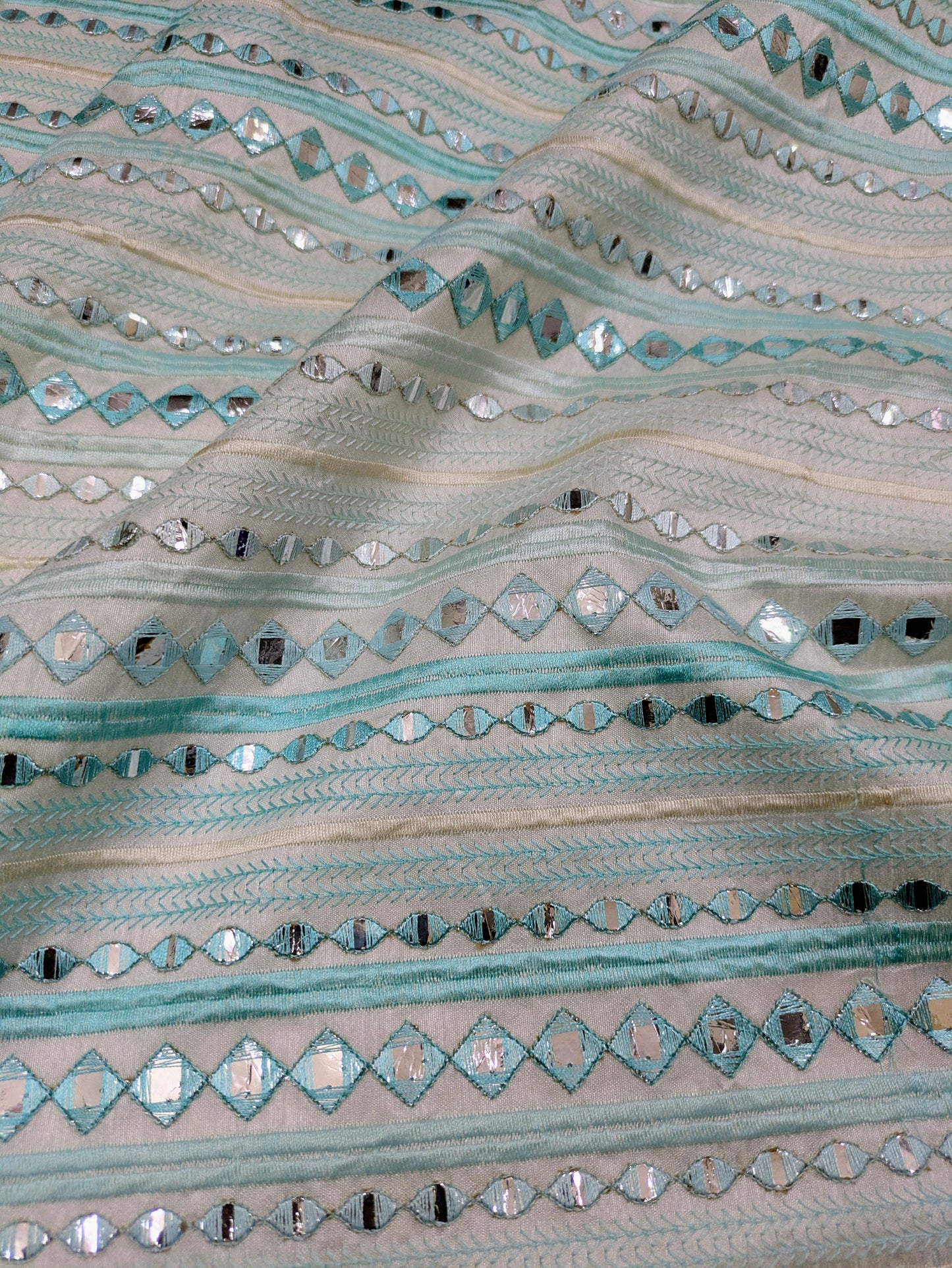 Sea green embroidered fabric, Wedding dress, Fabric store, Luxury fabric, Thread embroidery, Indian fabric, Couture fashion, Royal fabric - NFAF662