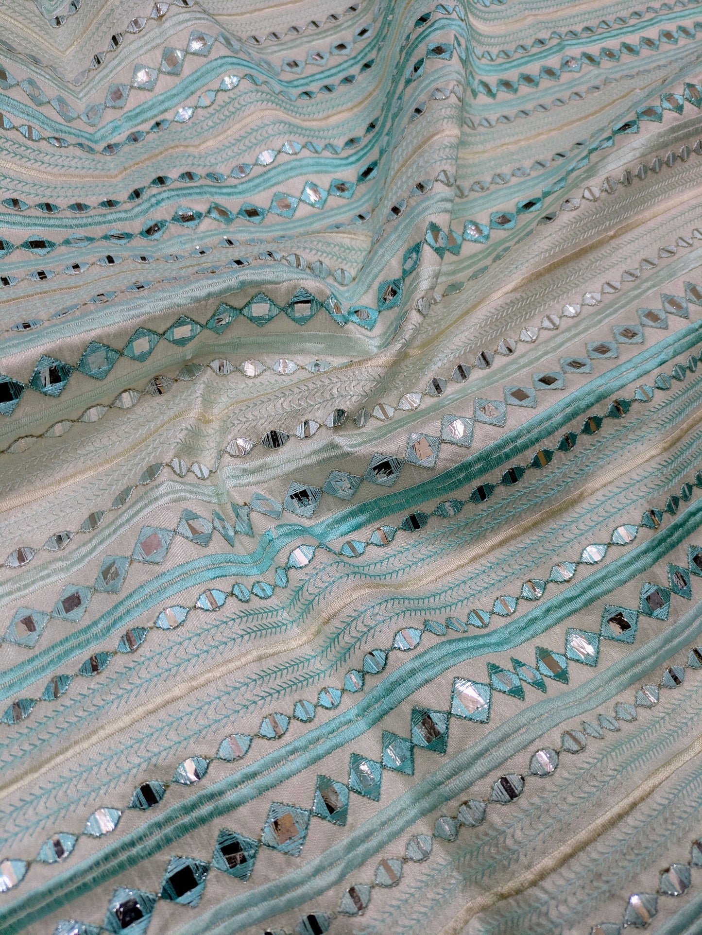 Sea green embroidered fabric, Wedding dress, Fabric store, Luxury fabric, Thread embroidery, Indian fabric, Couture fashion, Royal fabric - NFAF662