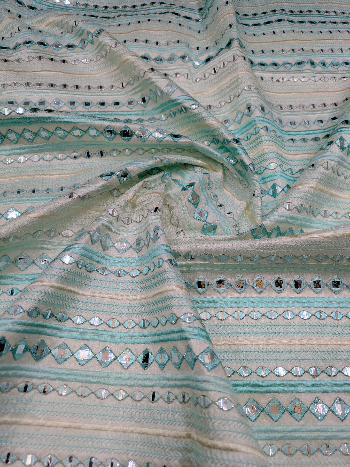Sea green embroidered fabric, Wedding dress, Fabric store, Luxury fabric, Thread embroidery, Indian fabric, Couture fashion, Royal fabric - NFAF662
