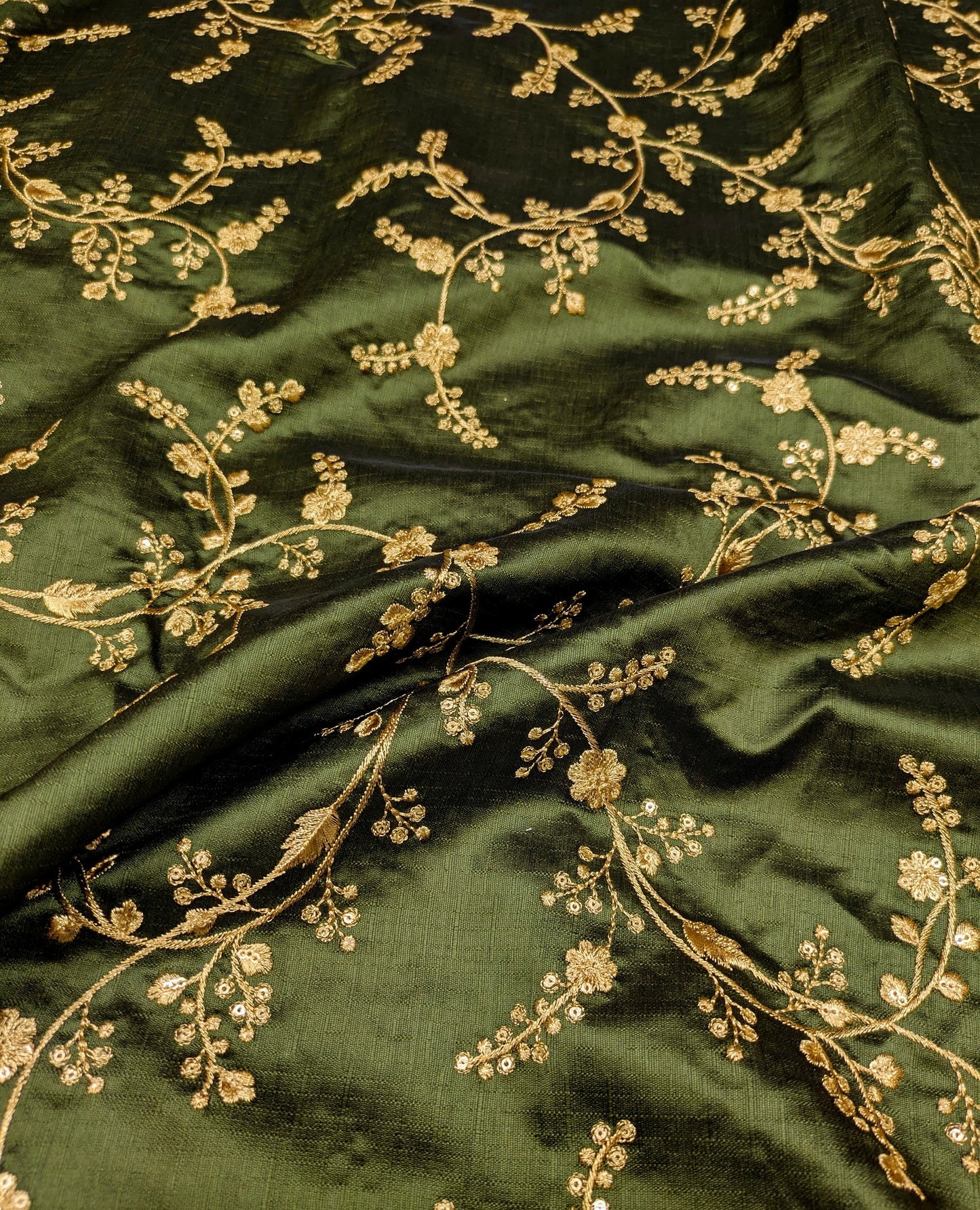 Green and gold embroidered fabric, Embroidery design, Royal fabric, Indian fabric, Gold fabric, Luxury fabric, Fabric by the yard/meter - NFAF685