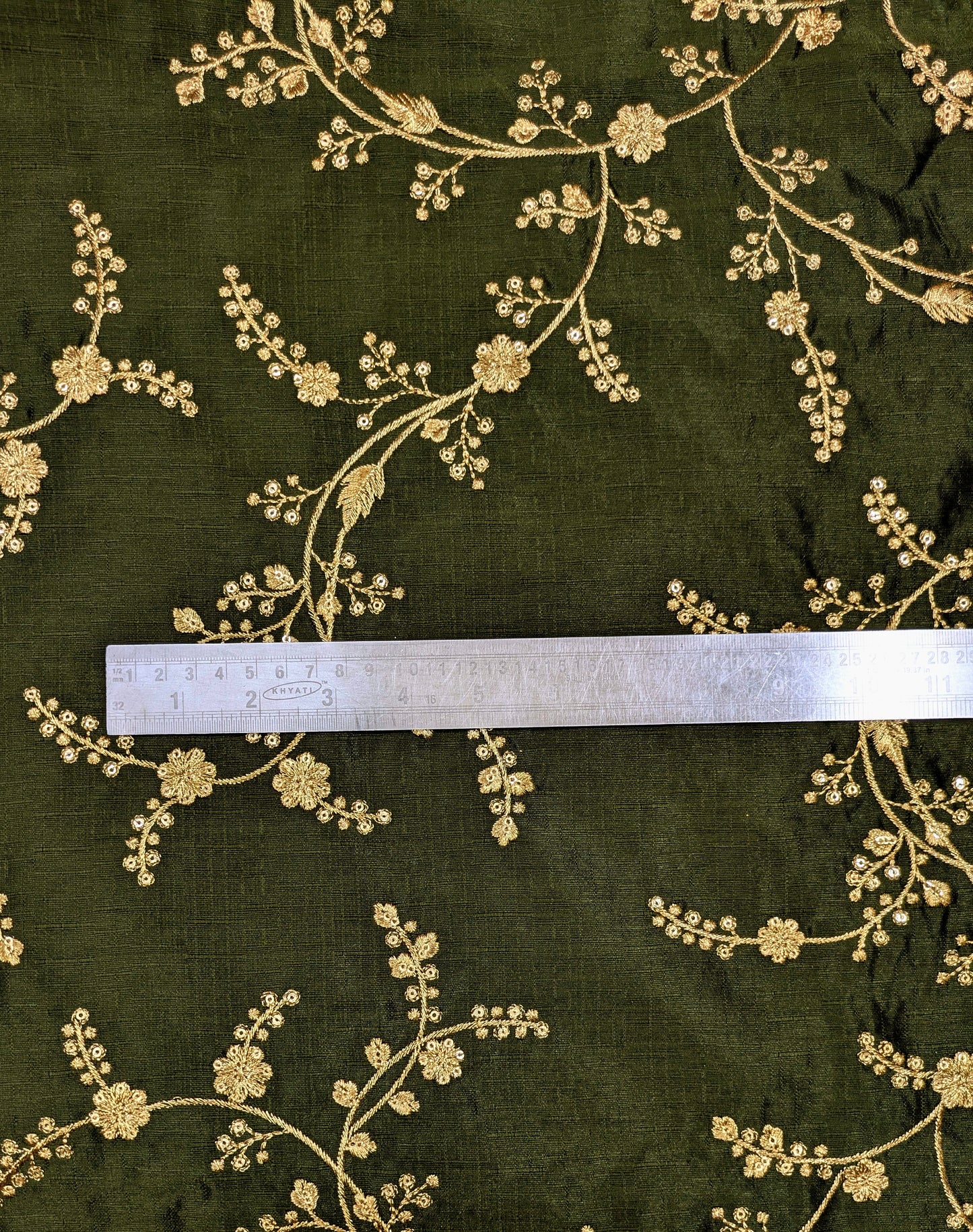 Green and gold embroidered fabric, Embroidery design, Royal fabric, Indian fabric, Gold fabric, Luxury fabric, Fabric by the yard/meter - NFAF685