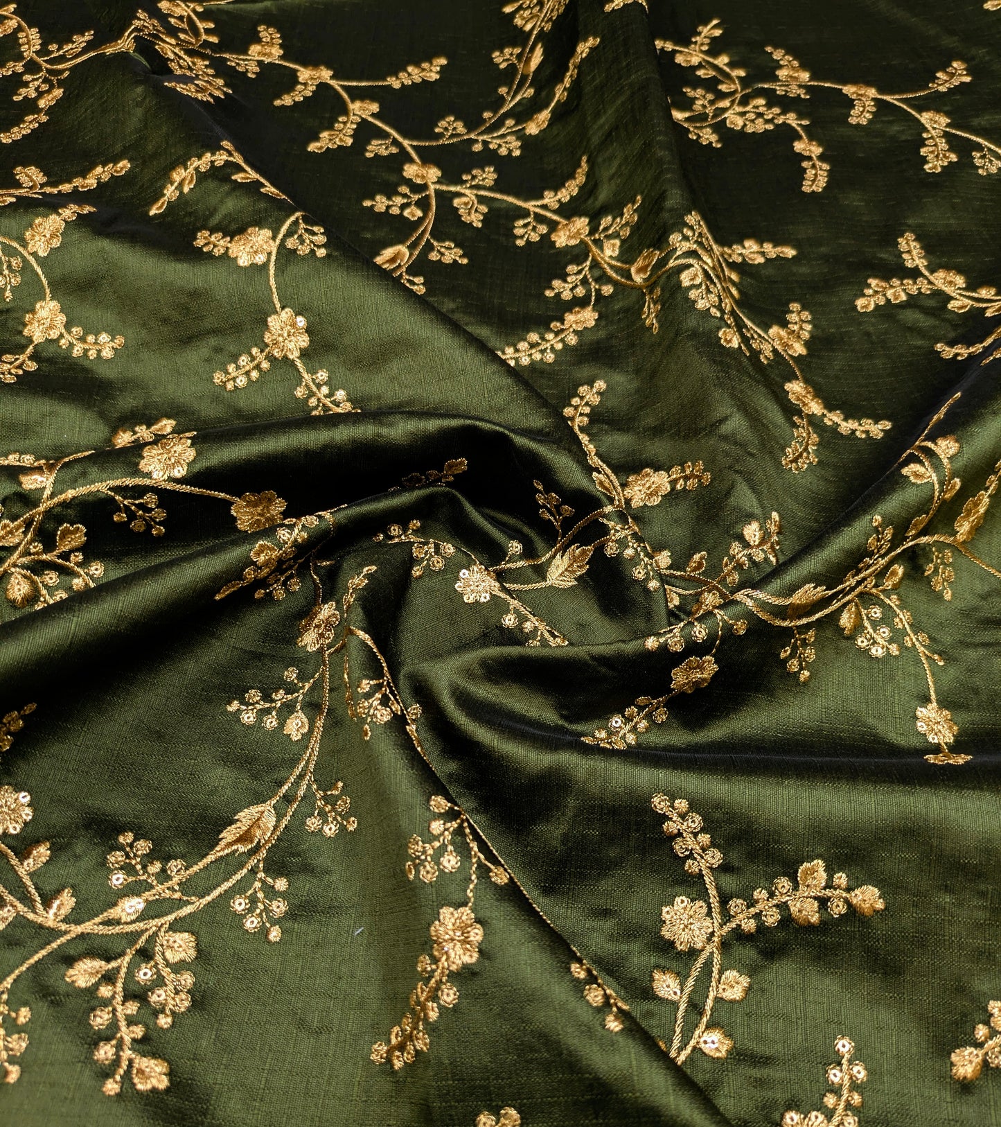 Green and gold embroidered fabric, Embroidery design, Royal fabric, Indian fabric, Gold fabric, Luxury fabric, Fabric by the yard/meter - NFAF685