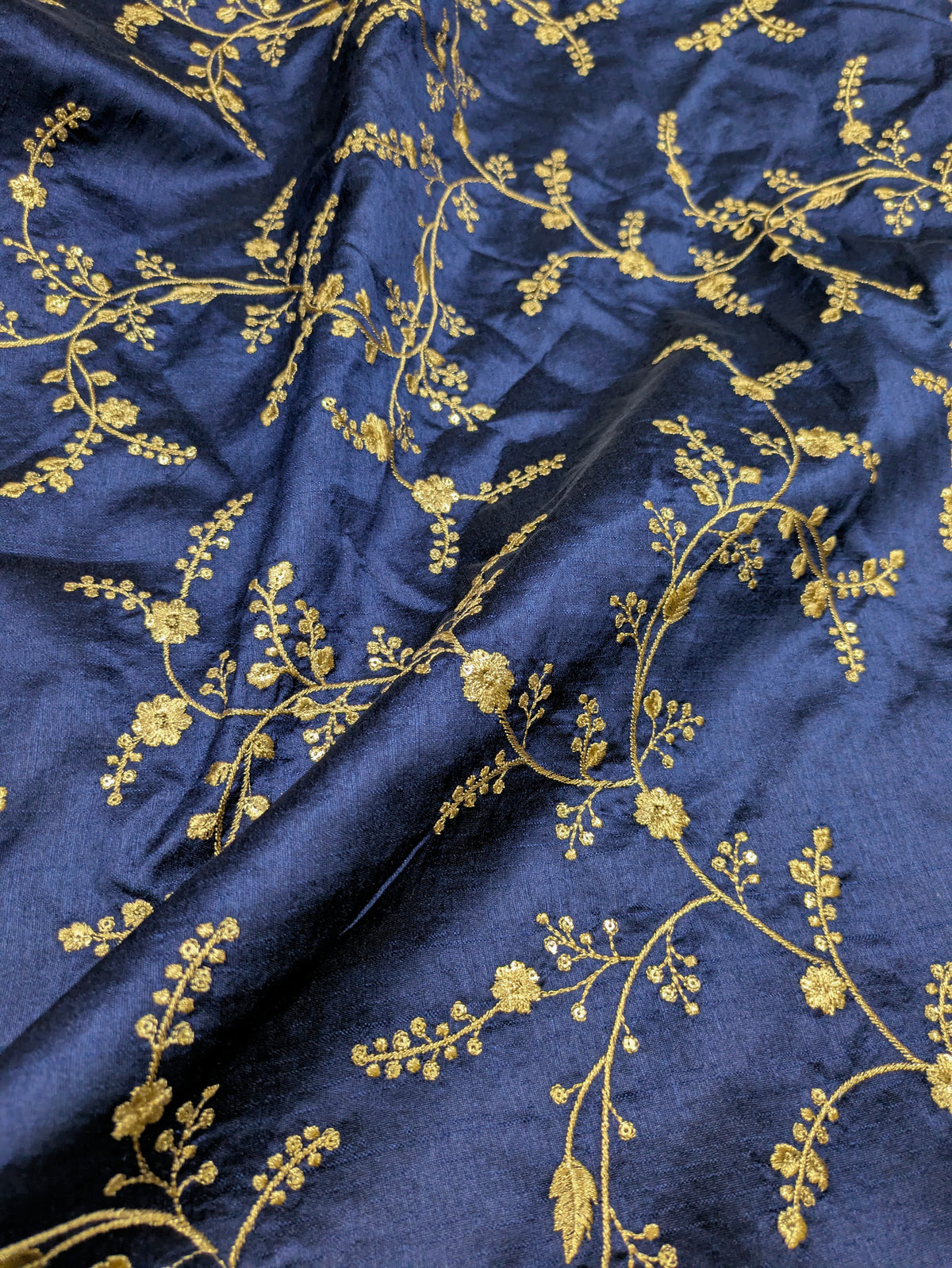 Blue & gold embroidered fabric, Haute couture, Couture fashion, Victorian fabric, Gold flower, Handmade, Embroidery art - NFAF695
