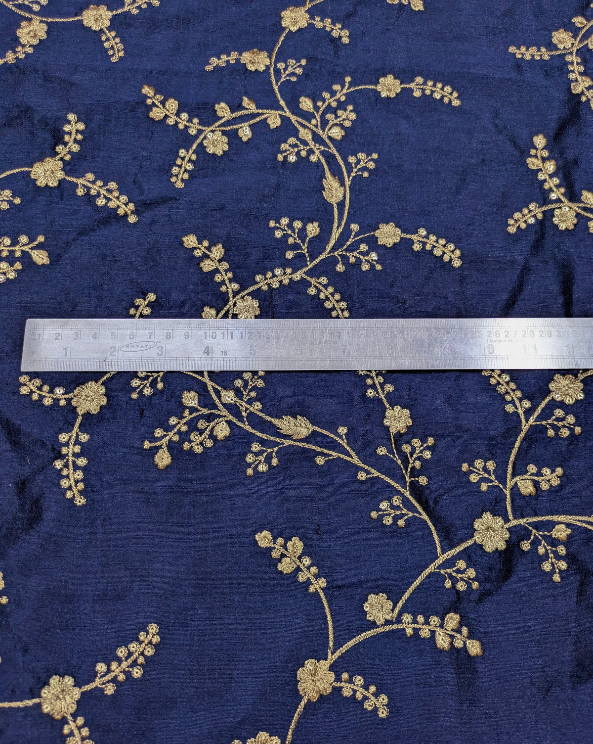 Blue & gold embroidered fabric, Haute couture, Couture fashion, Victorian fabric, Gold flower, Handmade, Embroidery art - NFAF695