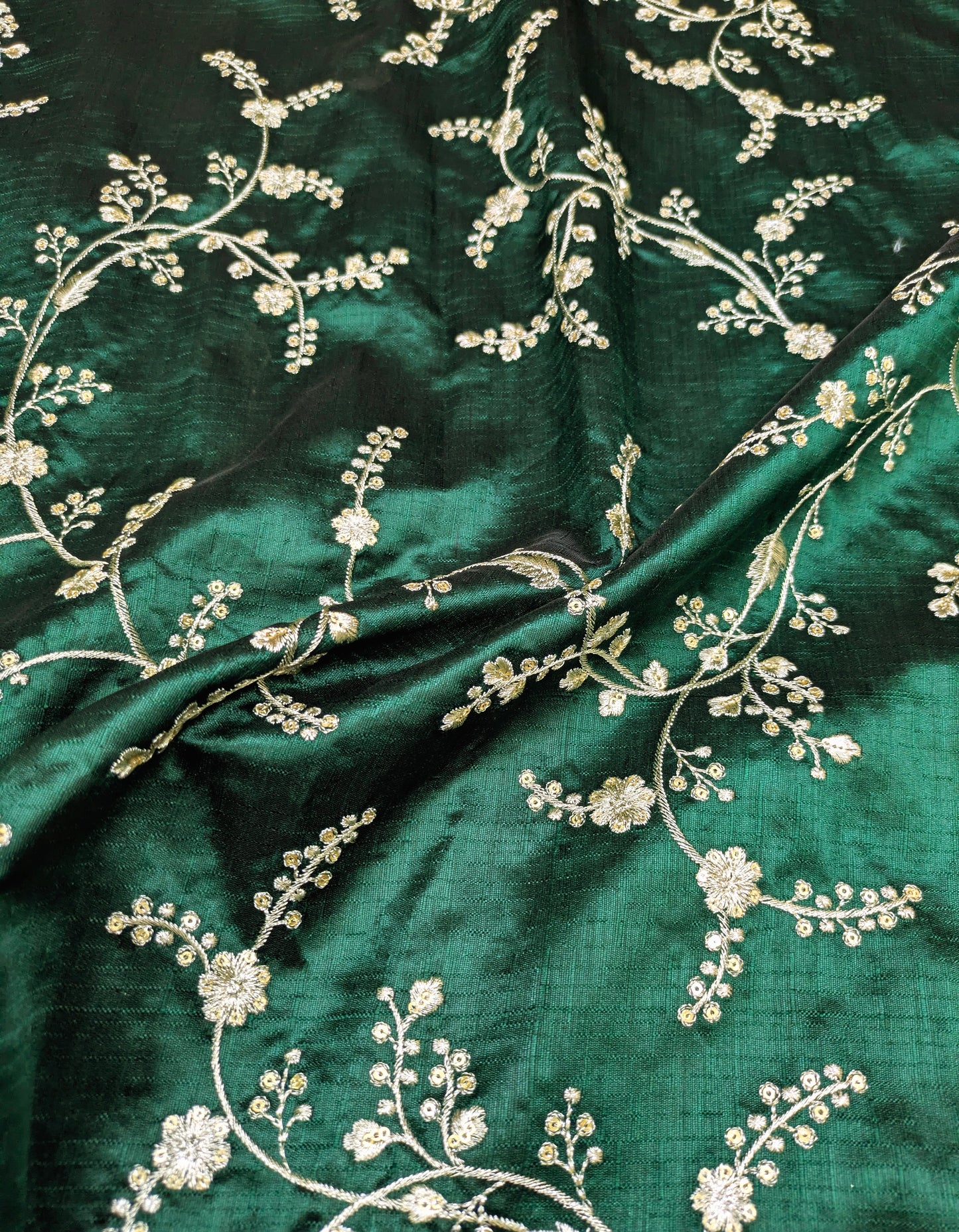 Embroidered fabric Green Gold embroidery Luxury Designer fabric Wedding Lehenga dress fabric Floral embroidery fabric by the Meter- NFAF696