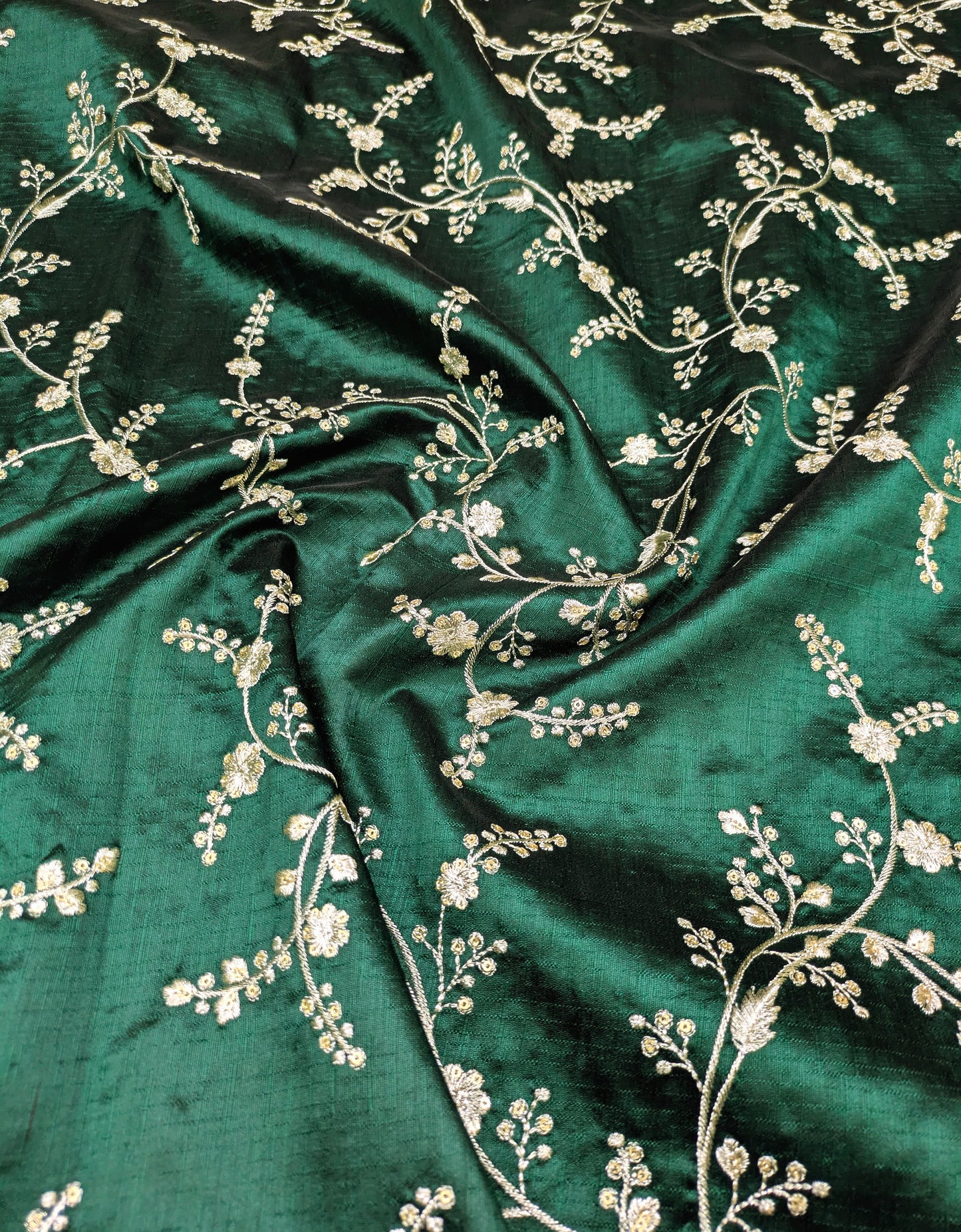 Embroidered fabric Green Gold embroidery Luxury Designer fabric Wedding Lehenga dress fabric Floral embroidery fabric by the Meter- NFAF696