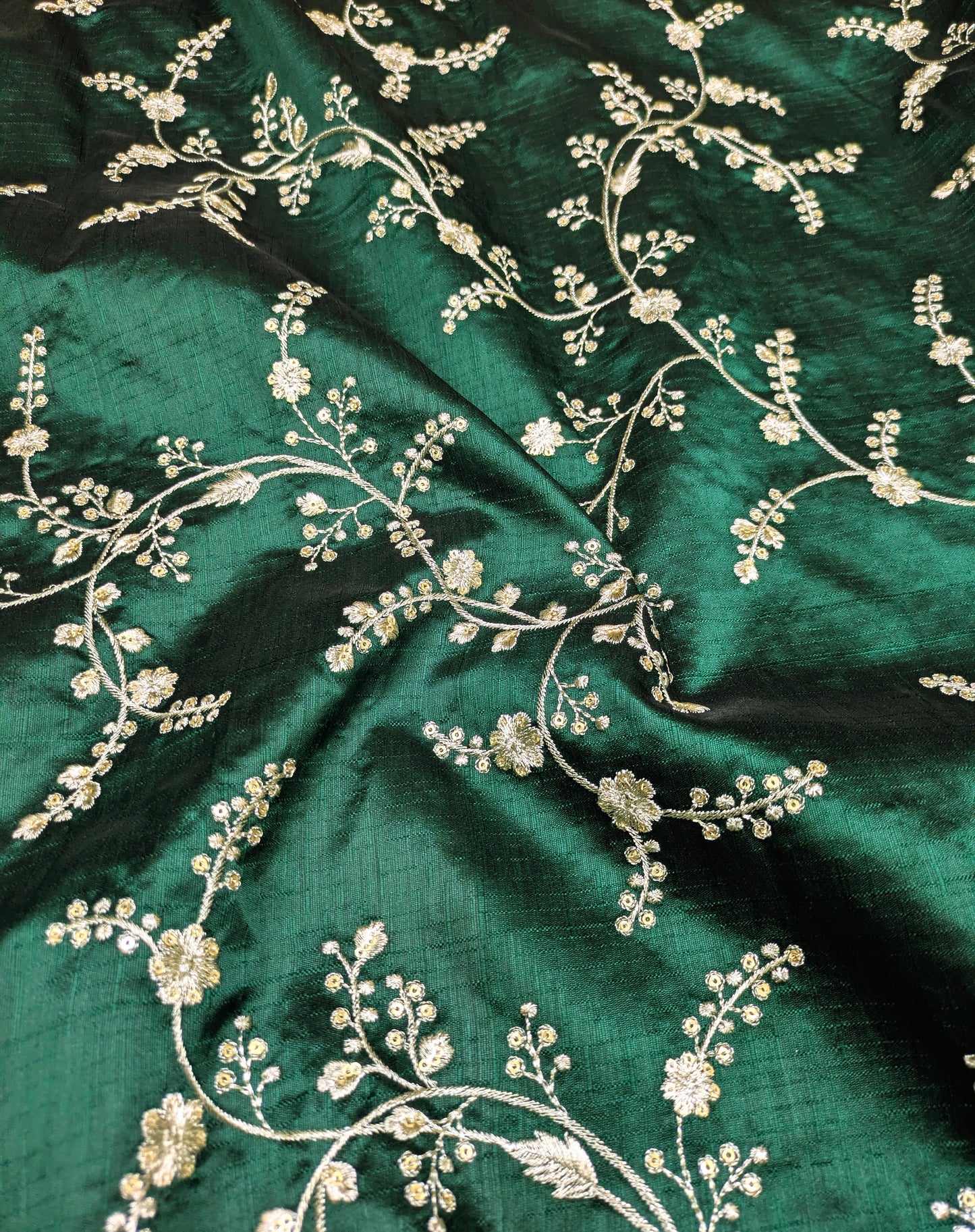 Embroidered fabric Green Gold embroidery Luxury Designer fabric Wedding Lehenga dress fabric Floral embroidery fabric by the Meter- NFAF696
