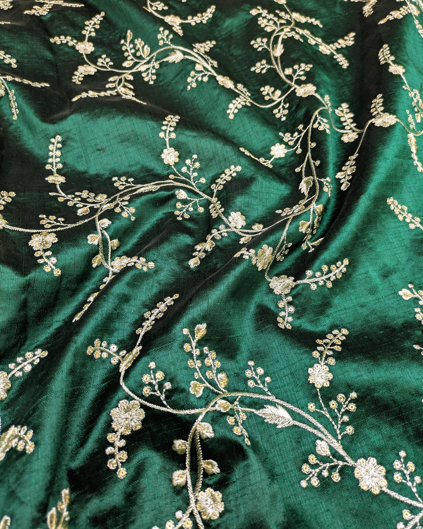 Embroidered fabric Green Gold embroidery Luxury Designer fabric Wedding Lehenga dress fabric Floral embroidery fabric by the Meter- NFAF696