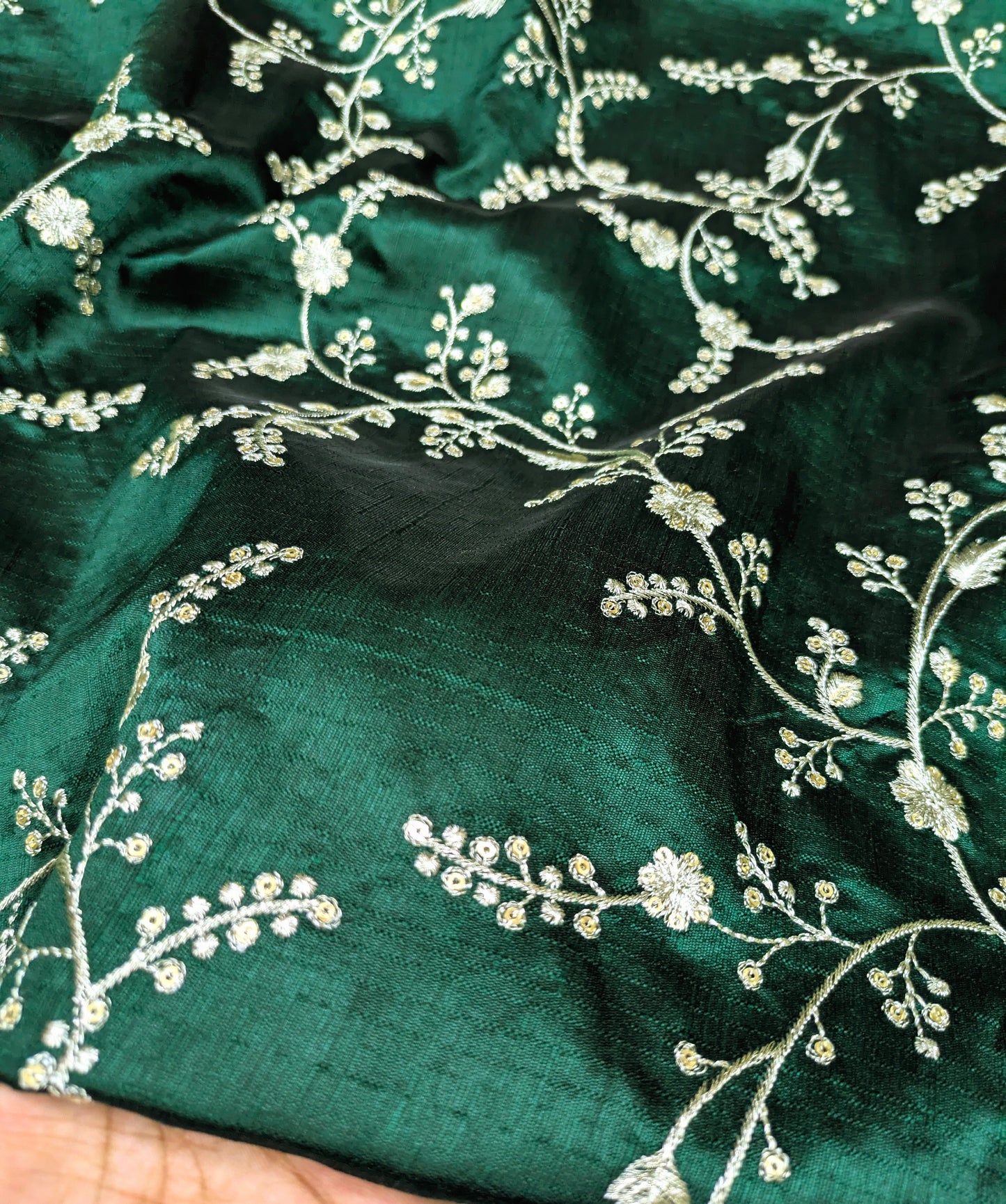 Embroidered fabric Green Gold embroidery Luxury Designer fabric Wedding Lehenga dress fabric Floral embroidery fabric by the Meter- NFAF696
