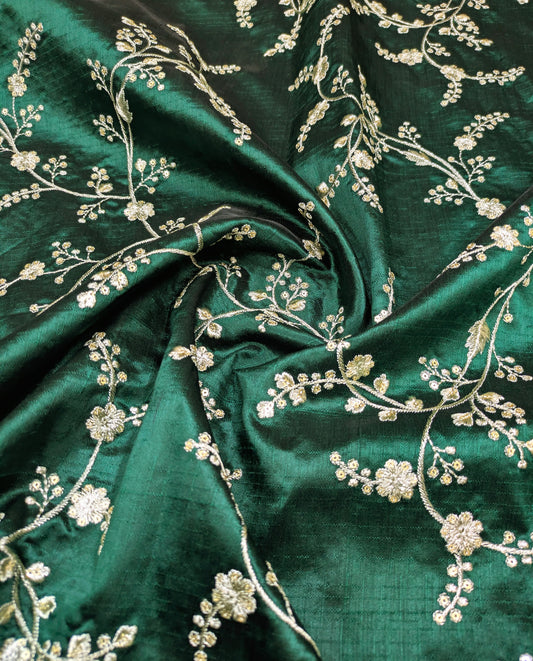 Embroidered fabric Green Gold embroidery Luxury Designer fabric Wedding Lehenga dress fabric Floral embroidery fabric by the Meter- NFAF696
