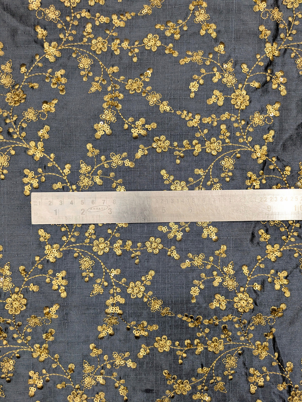 Embroidered fabric, Grey and gold wedding dress fabric, Thread embroidery, Indian fabric, Bridesmaid dress, Luxury fabric, Gold fabric - NFAF700