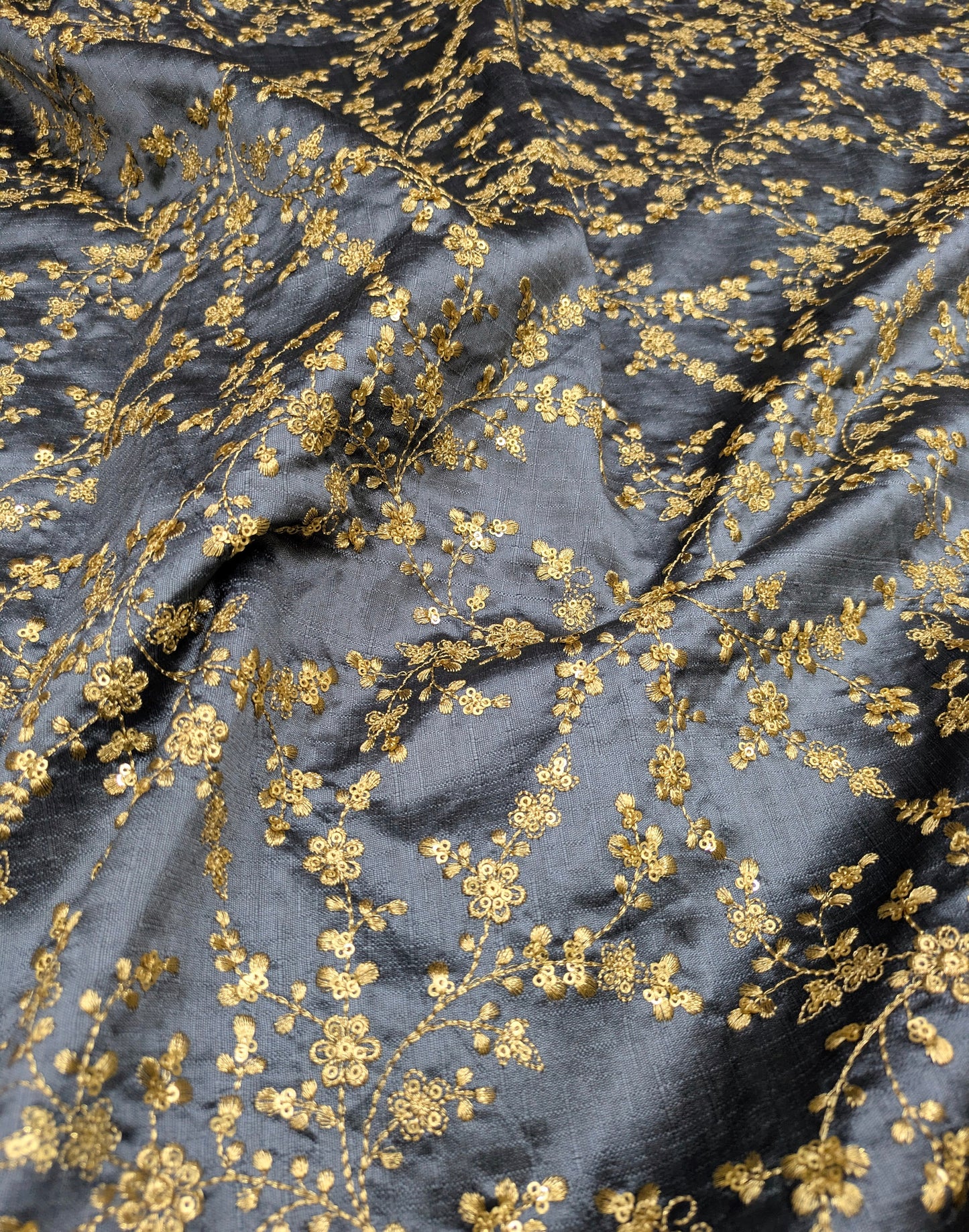 Embroidered fabric, Grey and gold wedding dress fabric, Thread embroidery, Indian fabric, Bridesmaid dress, Luxury fabric, Gold fabric - NFAF700