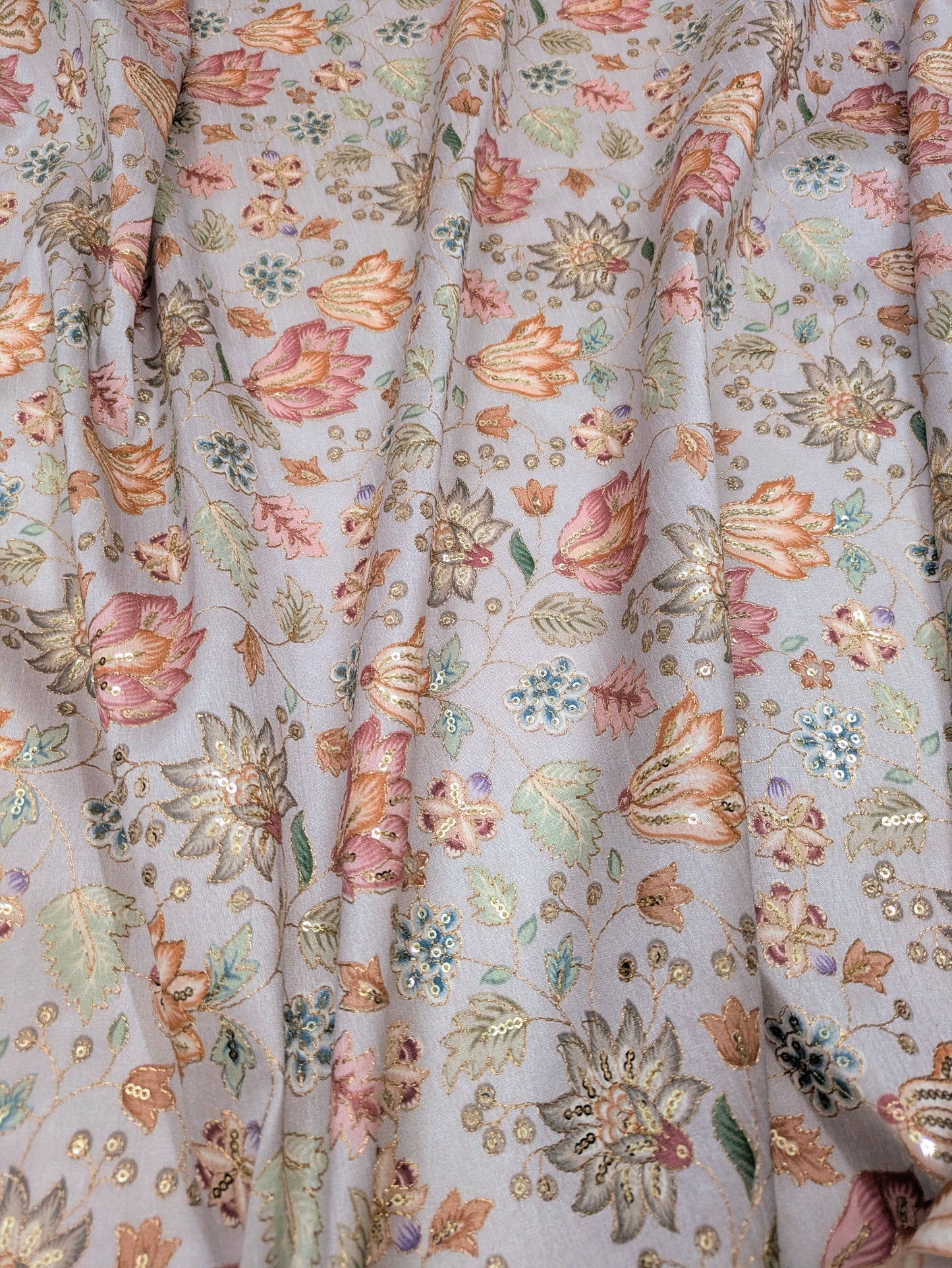 Gray & gold color embroidered fabric, Wedding inspiration, Thread embroidery, Embroidery design, Indian fabric, Handmade, - NFAF719