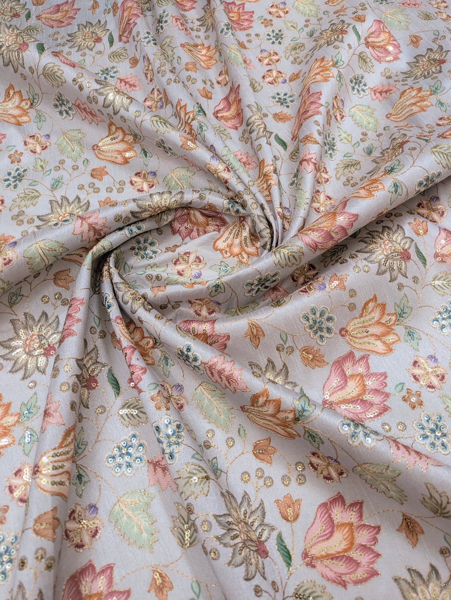 Gray & gold color embroidered fabric, Wedding inspiration, Thread embroidery, Embroidery design, Indian fabric, Handmade, - NFAF719