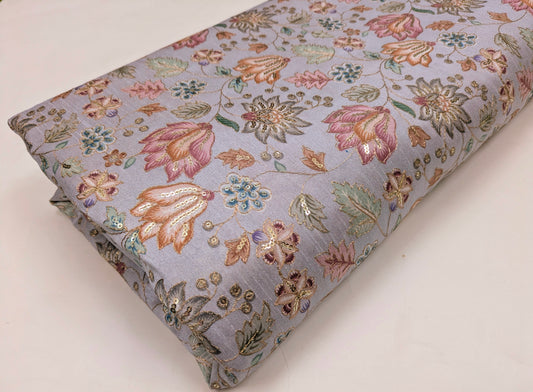 Gray & gold color embroidered fabric, Wedding inspiration, Thread embroidery, Embroidery design, Indian fabric, Handmade, - NFAF719