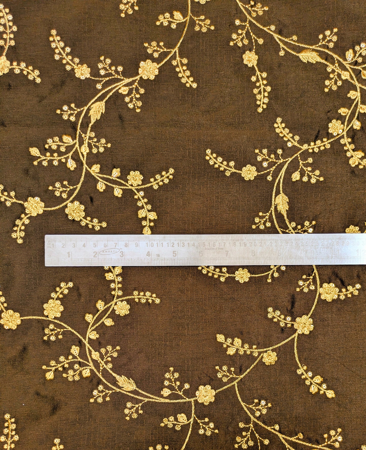 Embroidered fabric, Brown and gold wedding dress fabric, Indian fabric, Bridesmaid dress, Luxury fabric, Thread embroidery, Gold fabric - NFAF723