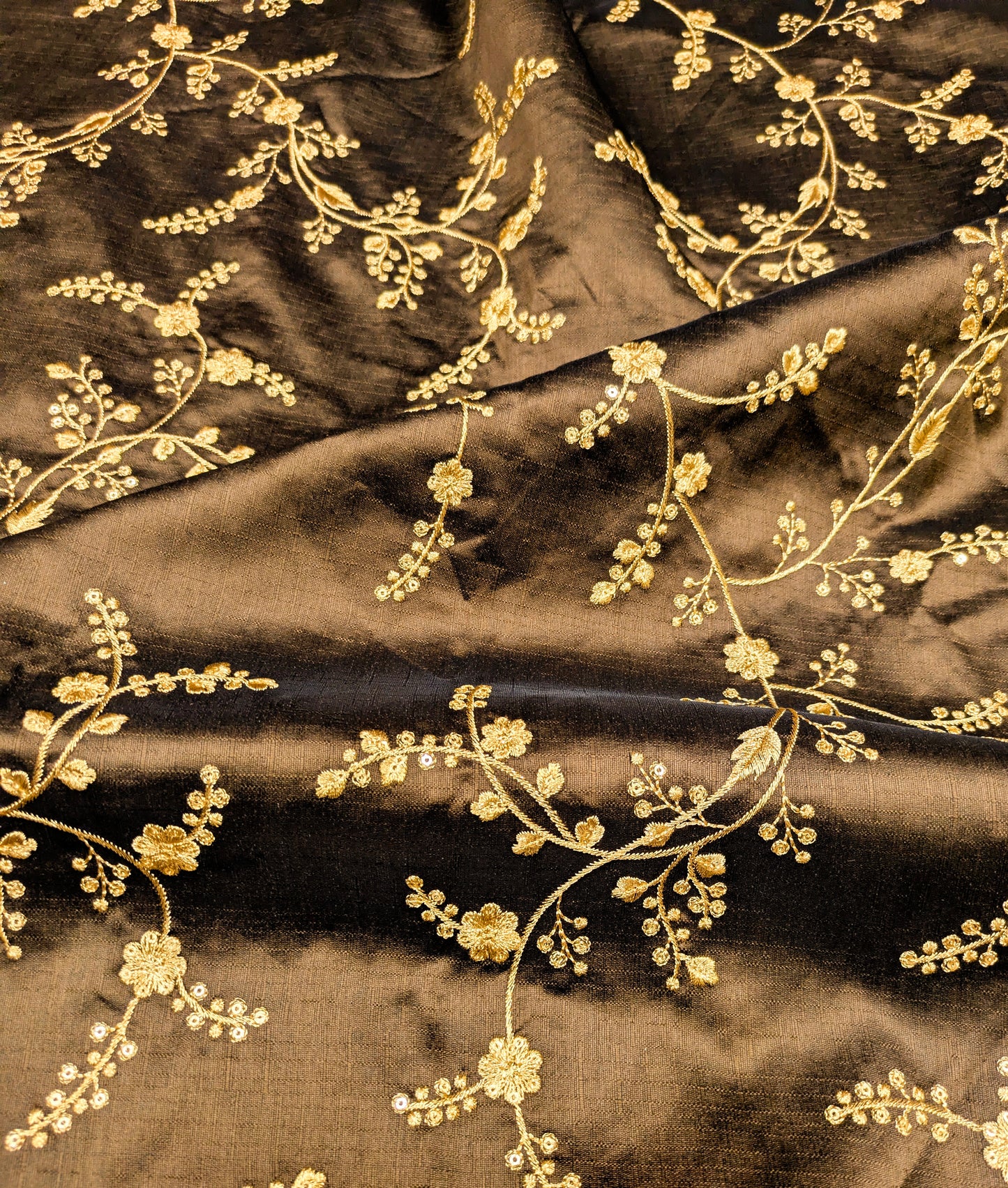 Embroidered fabric, Brown and gold wedding dress fabric, Indian fabric, Bridesmaid dress, Luxury fabric, Thread embroidery, Gold fabric - NFAF723