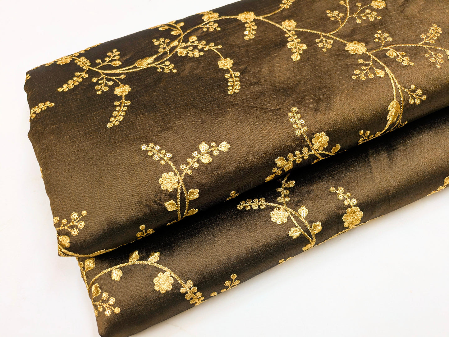 Embroidered fabric, Brown and gold wedding dress fabric, Indian fabric, Bridesmaid dress, Luxury fabric, Thread embroidery, Gold fabric - NFAF723
