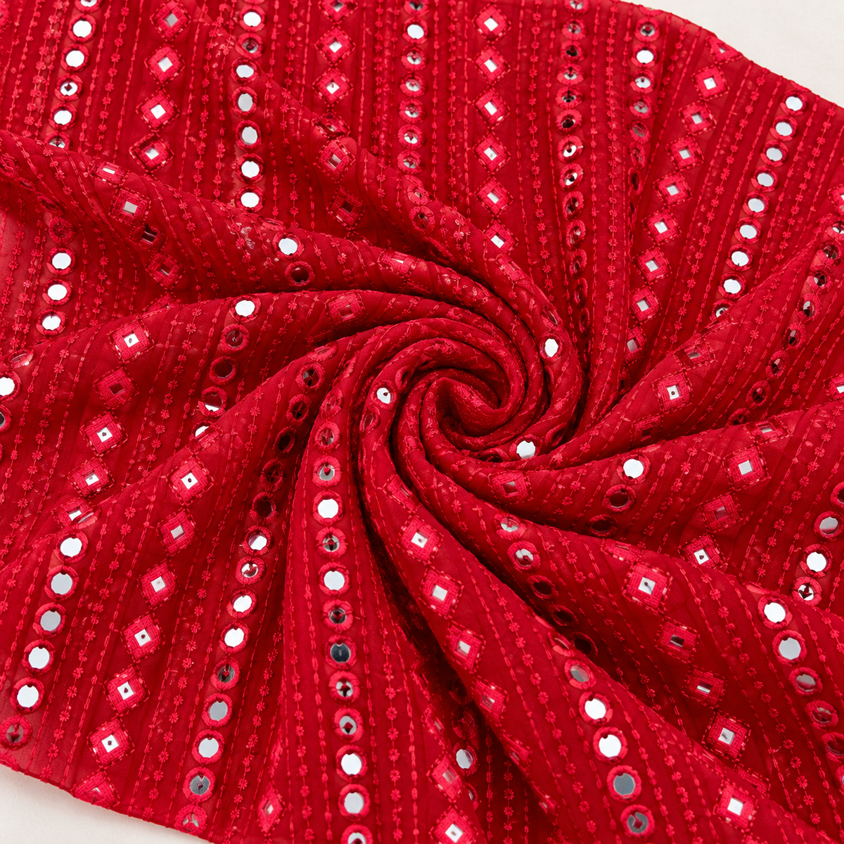 Embroidered fabric Red Georgette MirrorWork fabric Wedding Bridal dress Fabric Lehenga Salwar Suit Dupatta fabric By the Yard- NFAF735