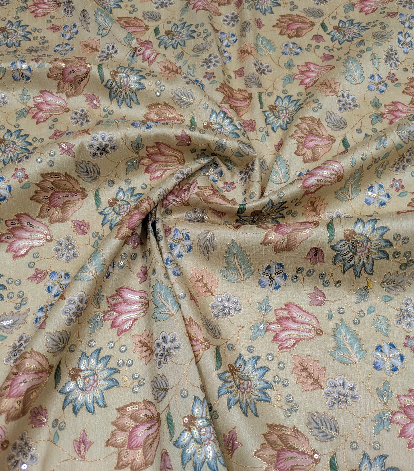 Beige gold embroidered fabric, Luxury fabric, Fashion fabric, Indian fabric, Gold flower, Wedding dress, Bridesmaid dress, Evening dress - NFAF741