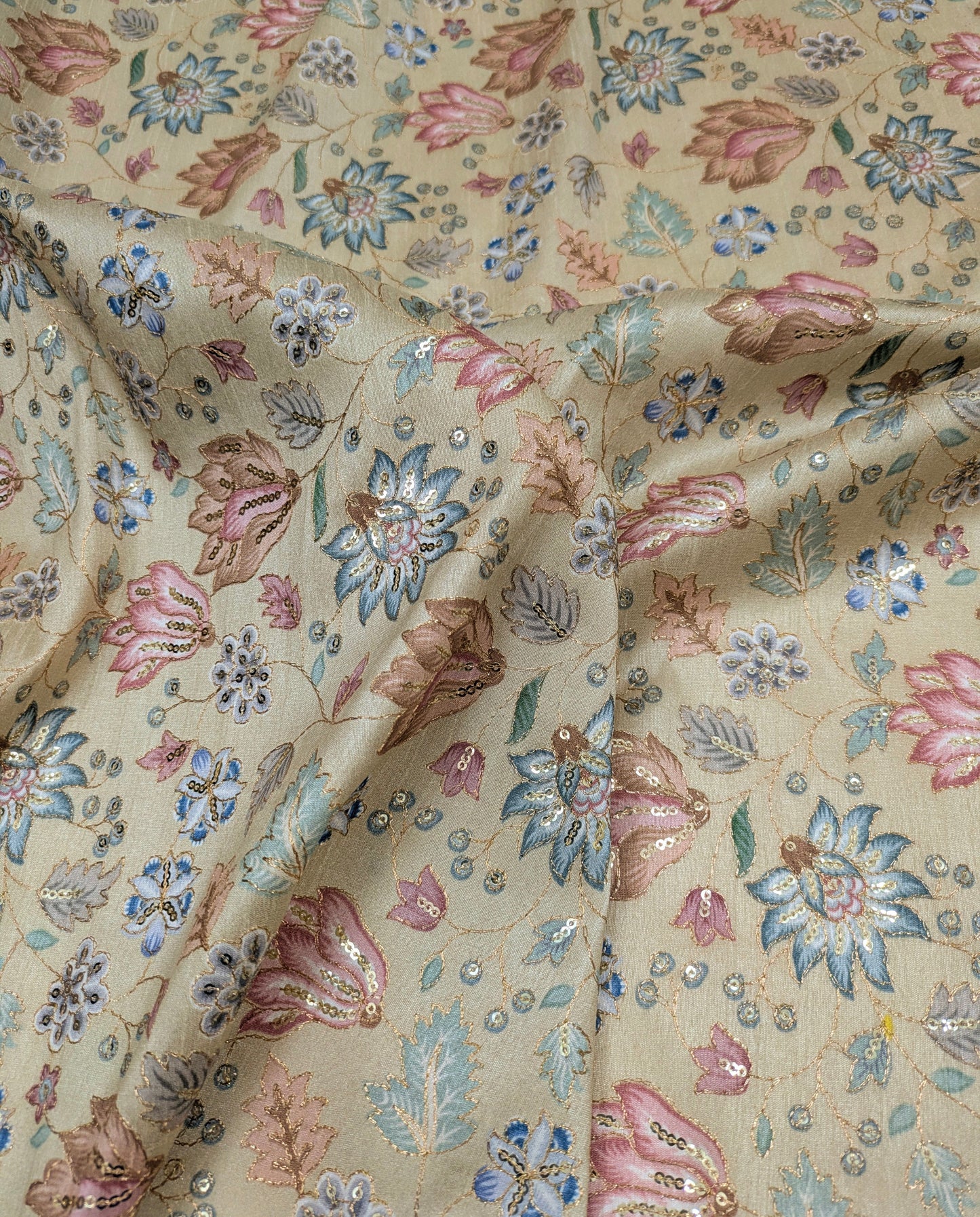 Beige gold embroidered fabric, Luxury fabric, Fashion fabric, Indian fabric, Gold flower, Wedding dress, Bridesmaid dress, Evening dress - NFAF741